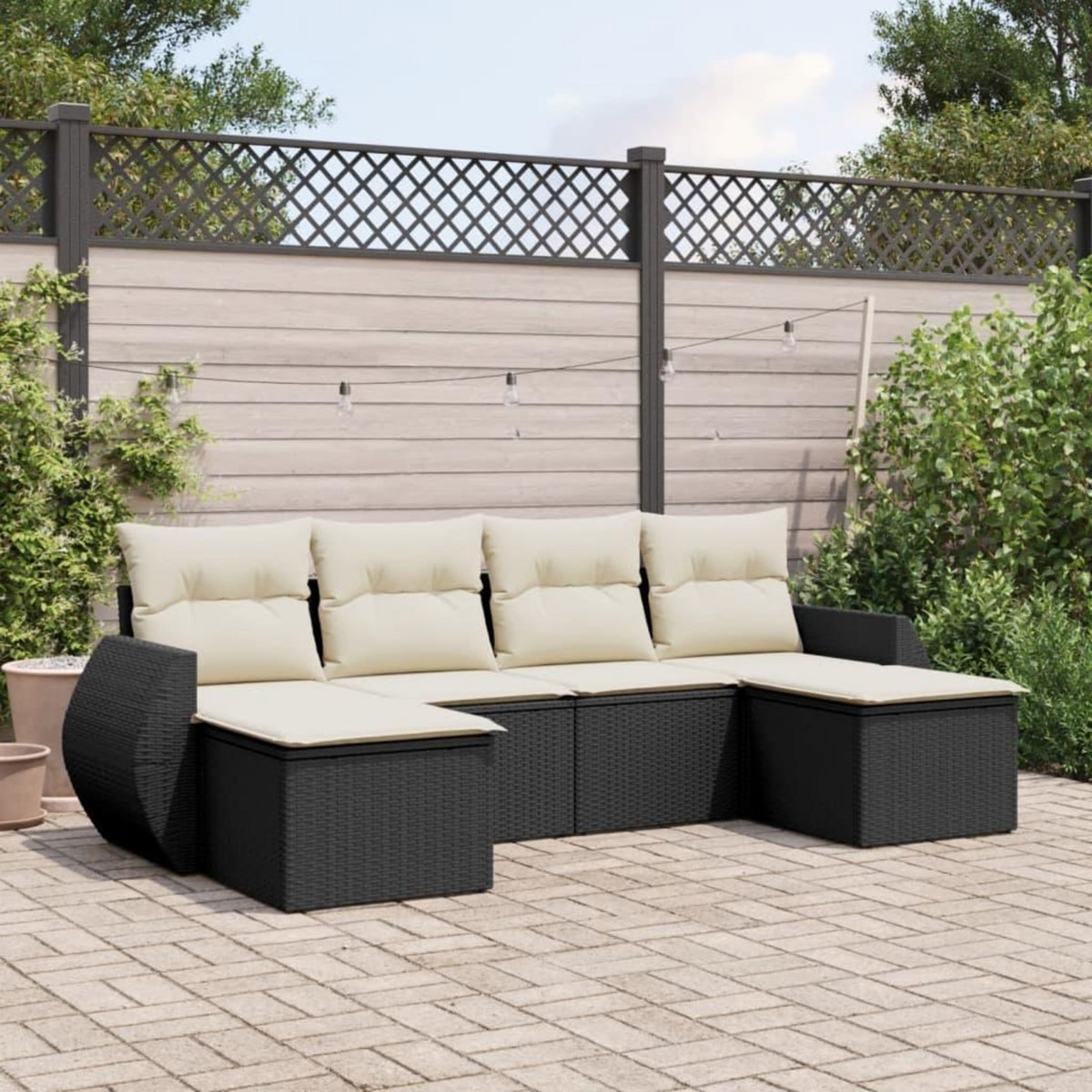 VIDAXL Salon de jardin 6 pcs avec coussins noir resine tressee
