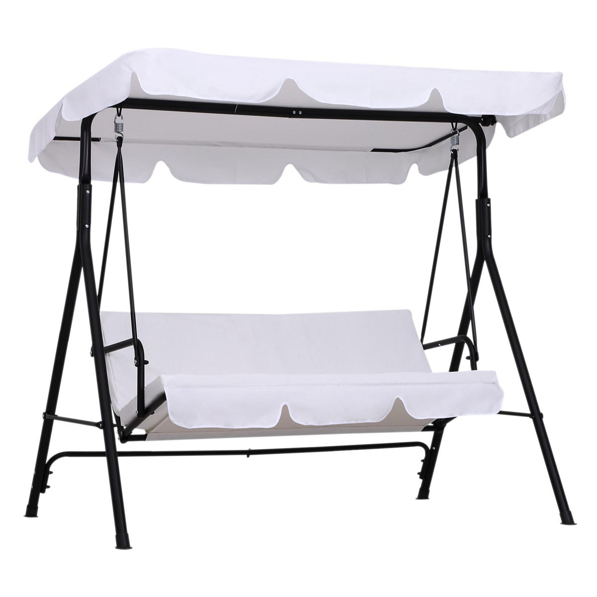 OUTSUNNY Balancelle de jardin 3 places toit inclinaison réglable coussins assise et dossier 1,72L x 1,1l x 1,52H m acier noir polyester blanc