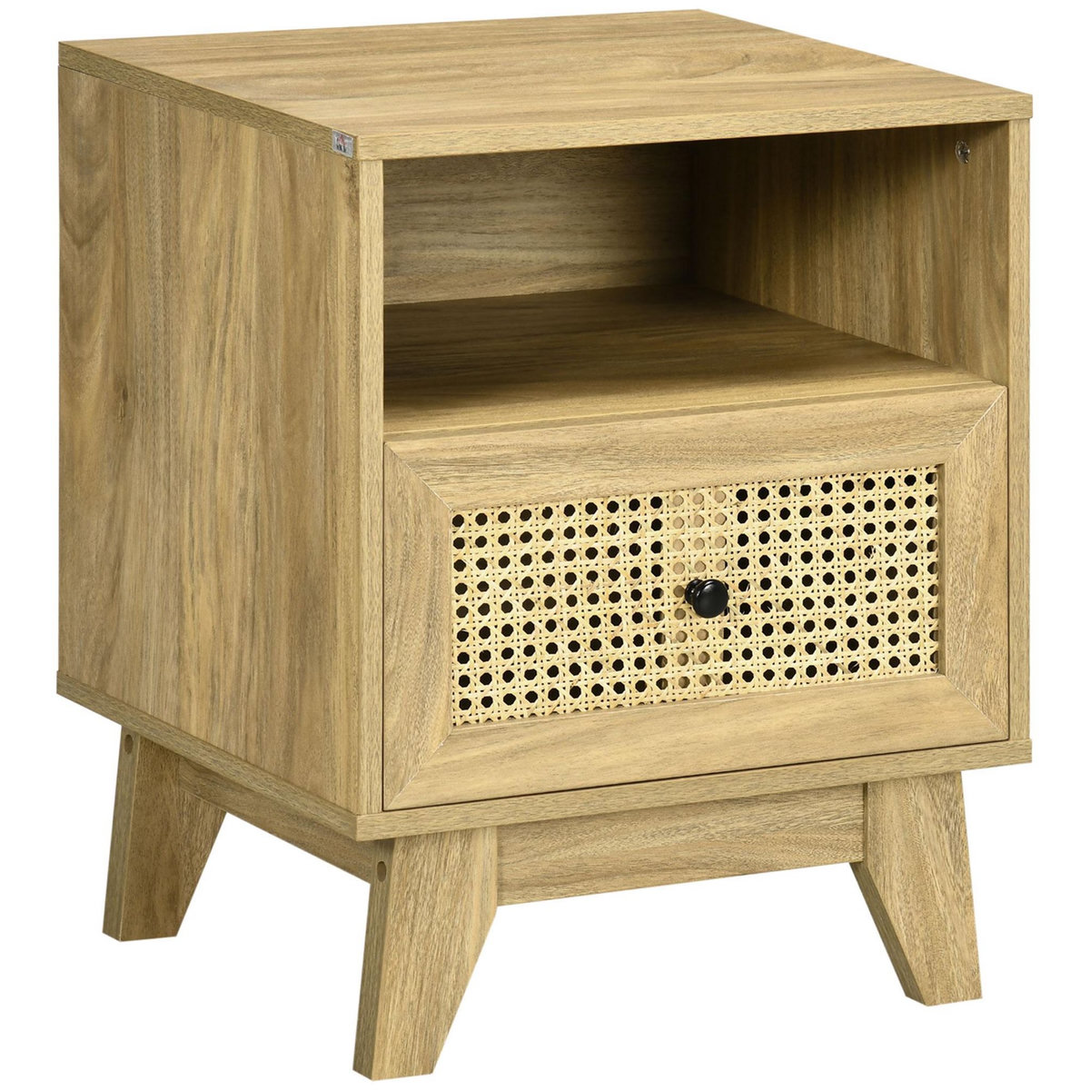 HOMCOM Chevet style bohème - table de nuit design - tiroir, niche - aspect bois manguier rotin