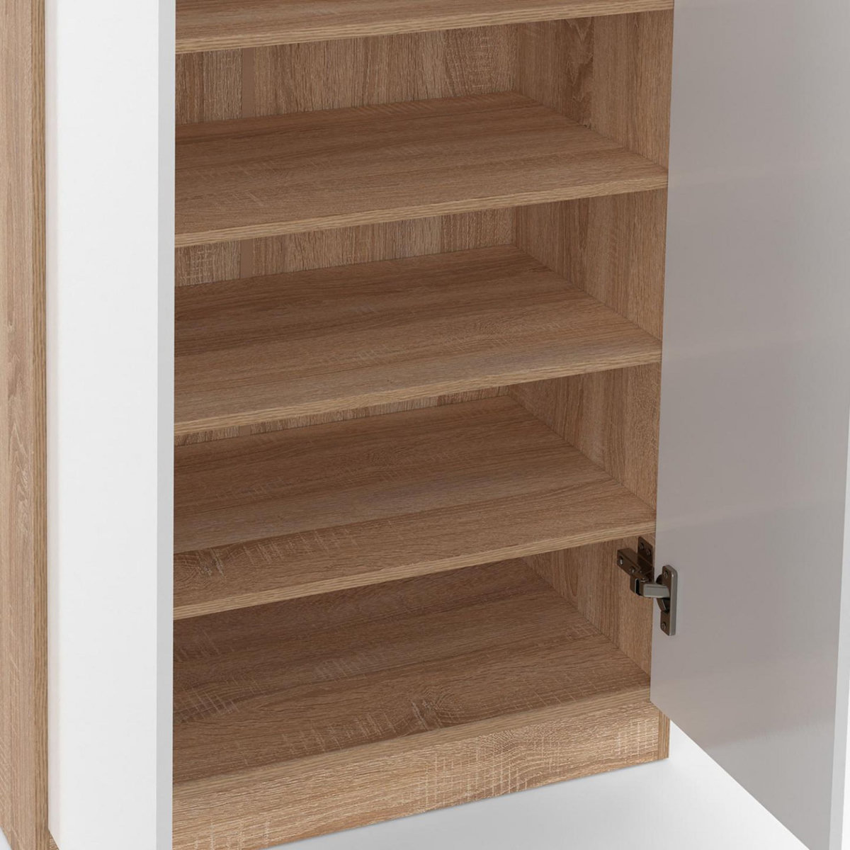 ID MARKET Armoire à chaussures 18 paires TOMI 2 portes façon hêtre et blanc