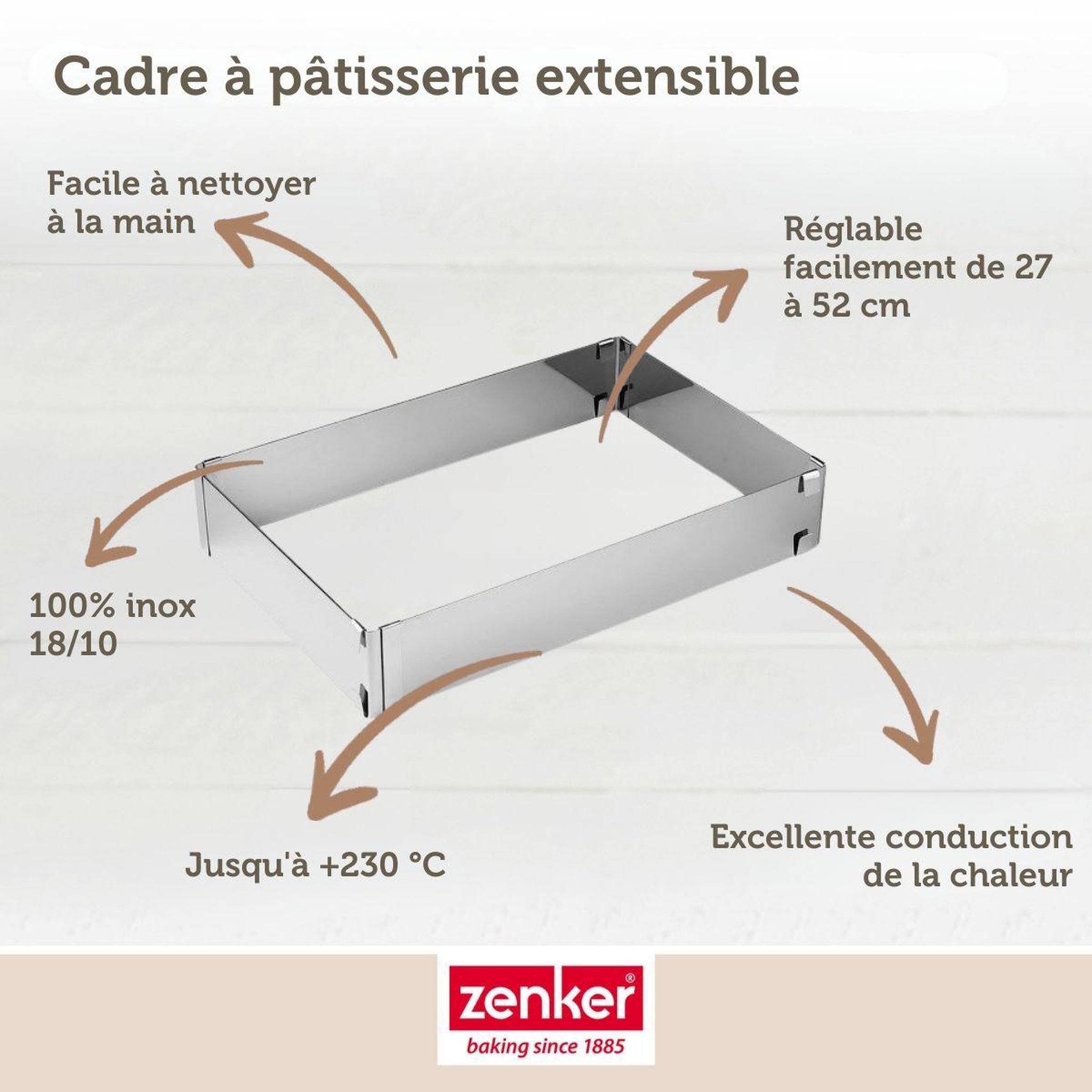 Voir la diapositive 3 : ZENKER Ensemble de 2 cadres à gâteau réglable 27 à 52 cm zenker smart pastry