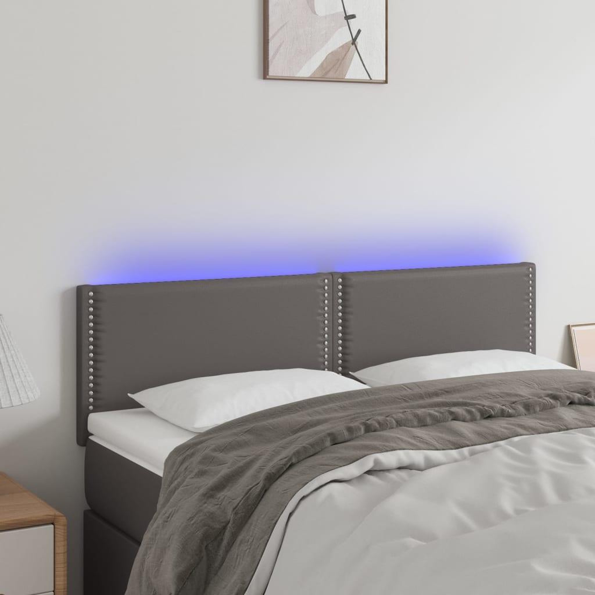 Voir la diapositive 1 : VIDAXL Tete de lit a LED Gris 144x5x78/88 cm Similicuir