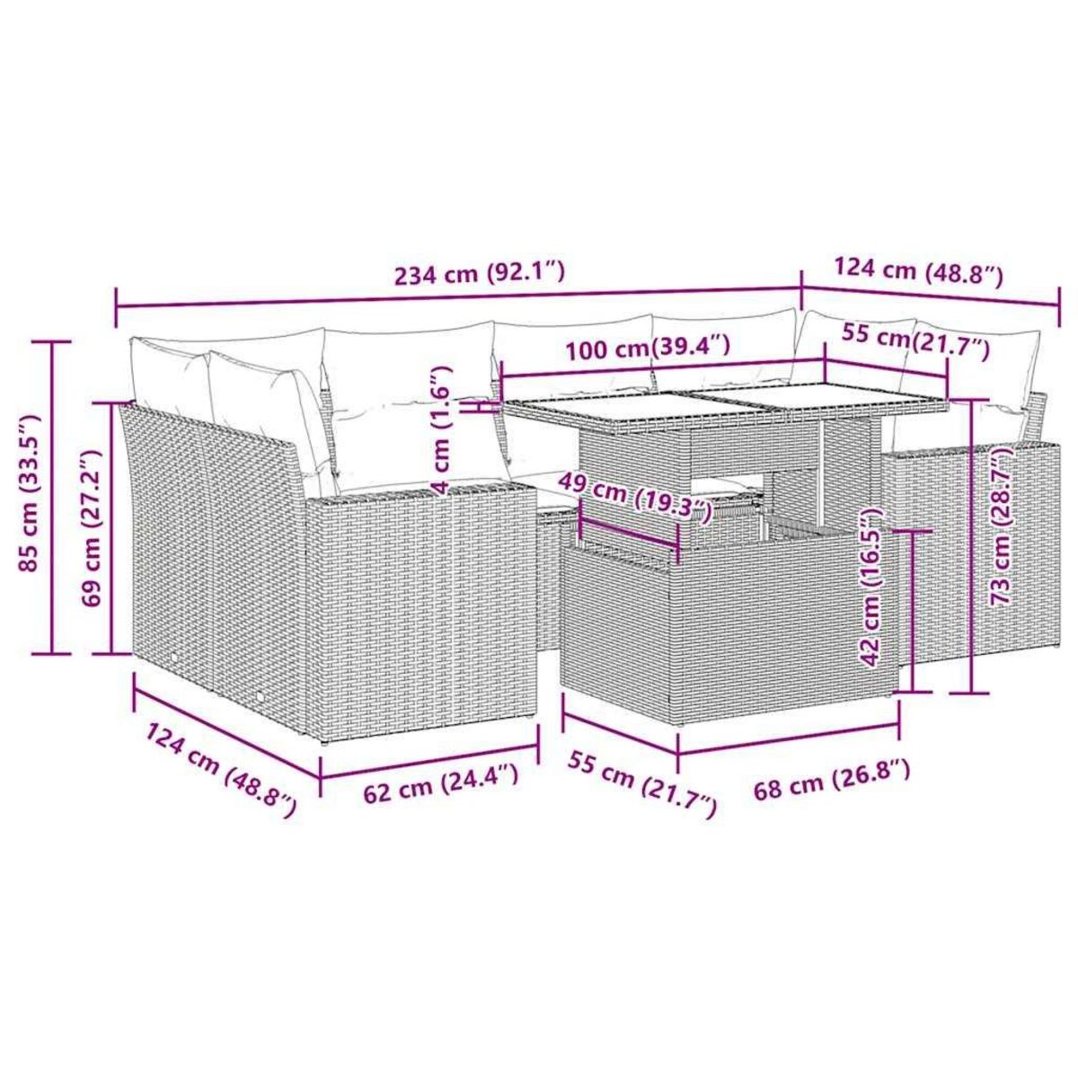 VIDAXL Salon de jardin avec coussins 7 pcs beige resine tressee