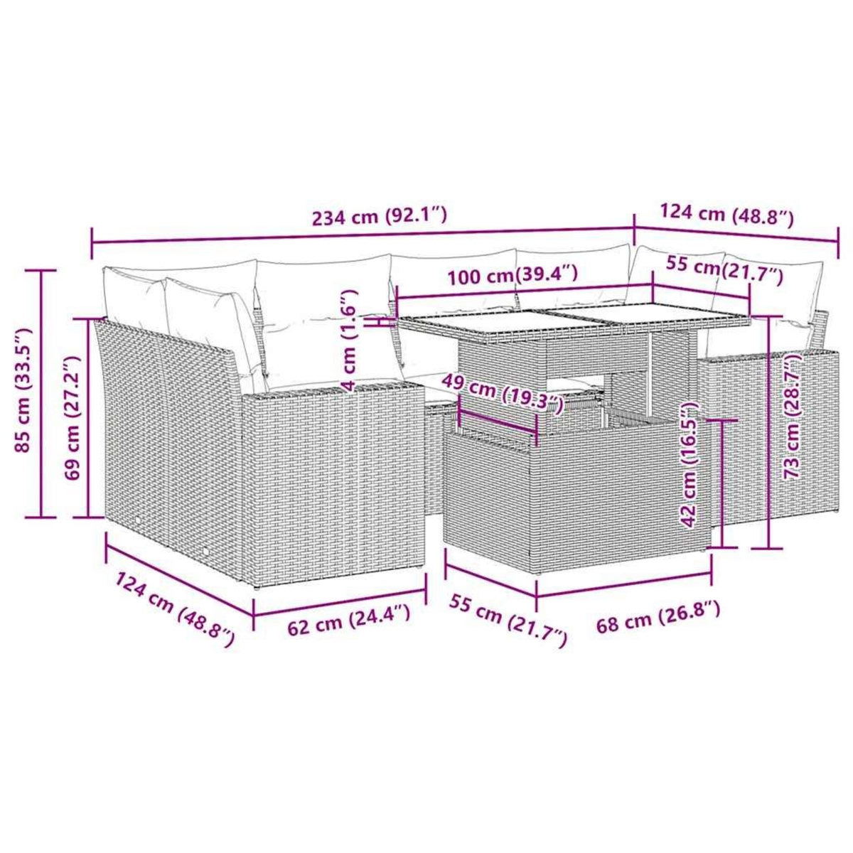 VIDAXL Salon de jardin avec coussins 7 pcs beige resine tressee