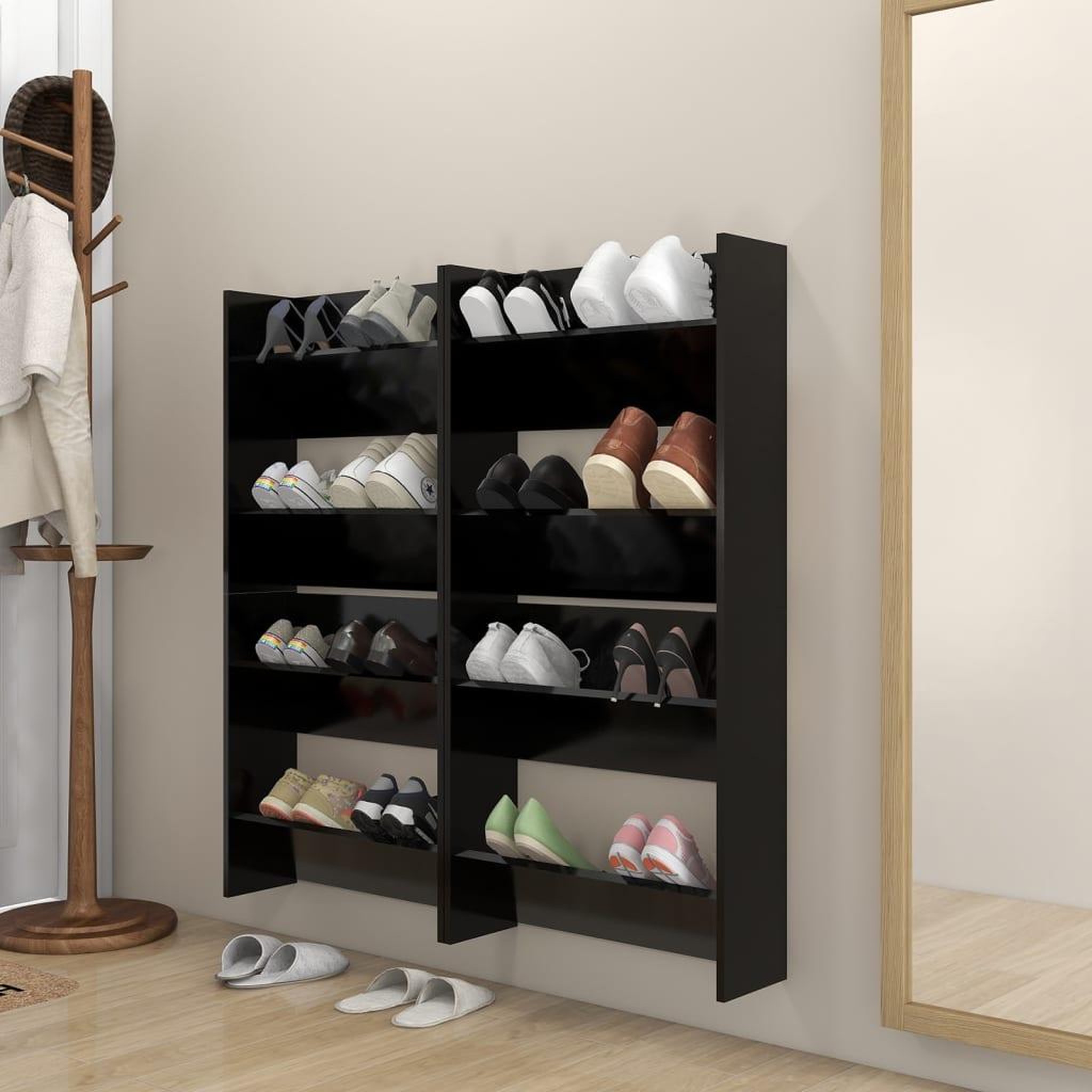 Voir la diapositive 1 : VIDAXL Armoires a chaussures murales 4 pcs noir bois d'ingenierie