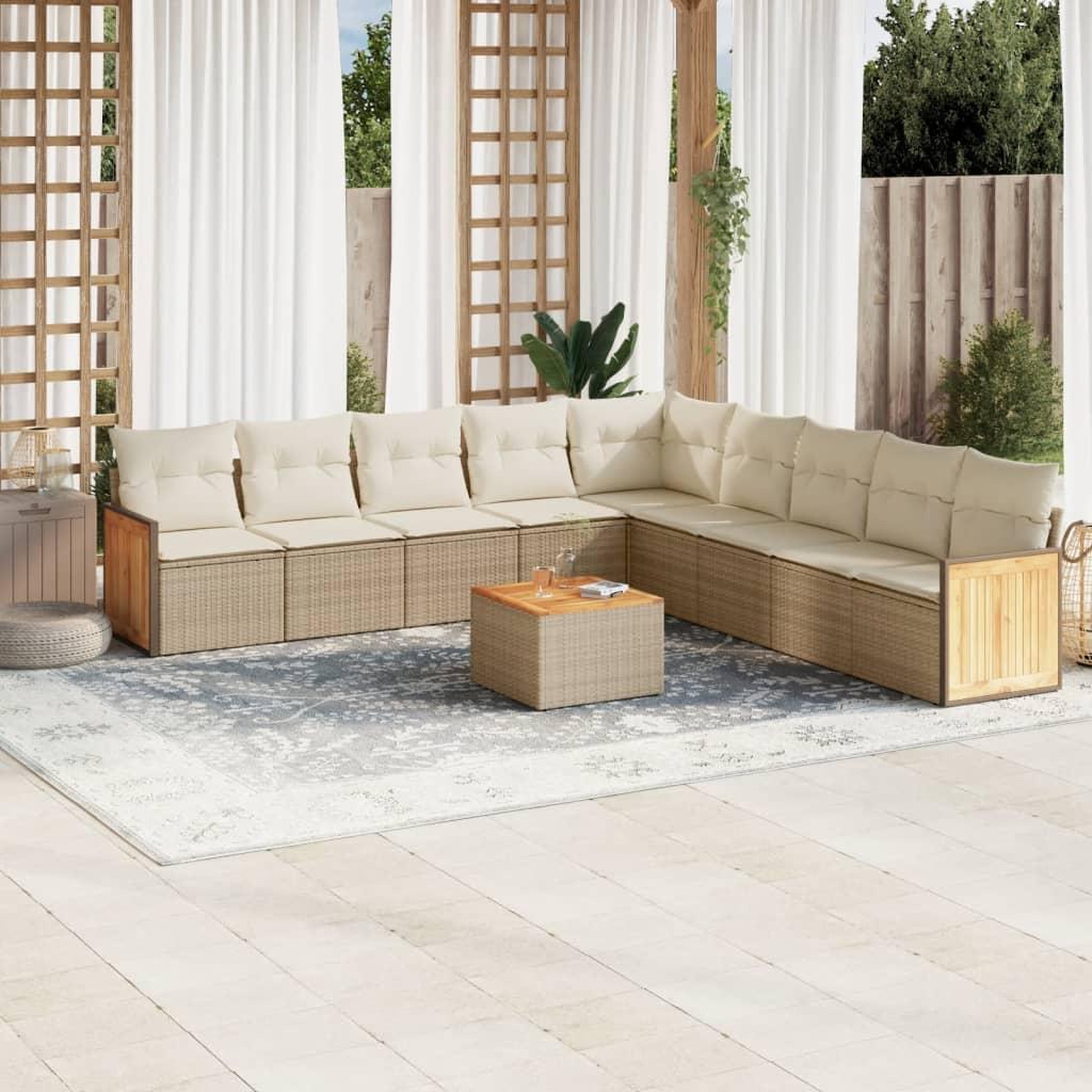 VIDAXL Salon de jardin avec coussins 10 pcs beige resine tressee