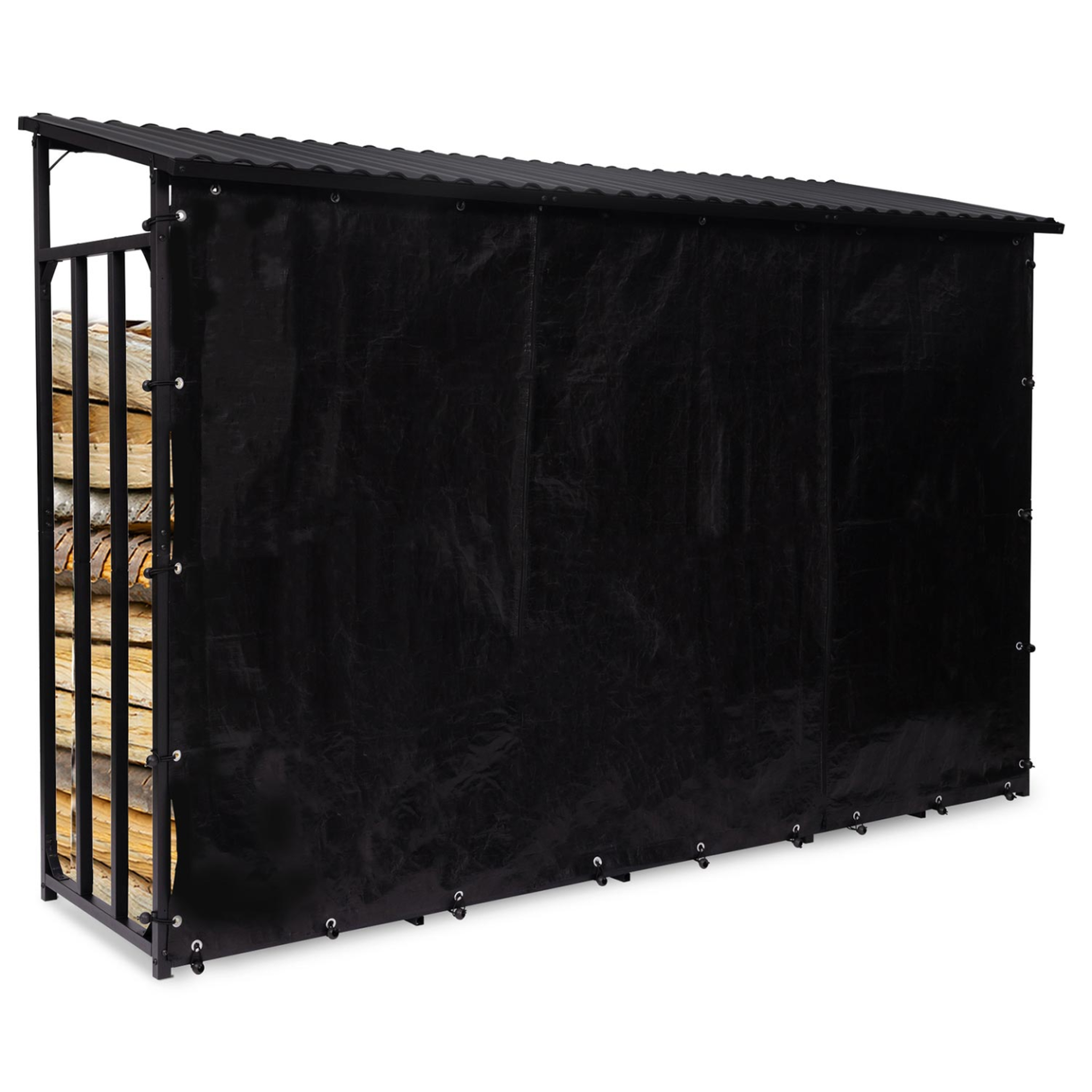 Voir la diapositive 6 : ID MARKET Abri de stockage en acier galvanisé pour bûches l. 274 cm avec housse de protection