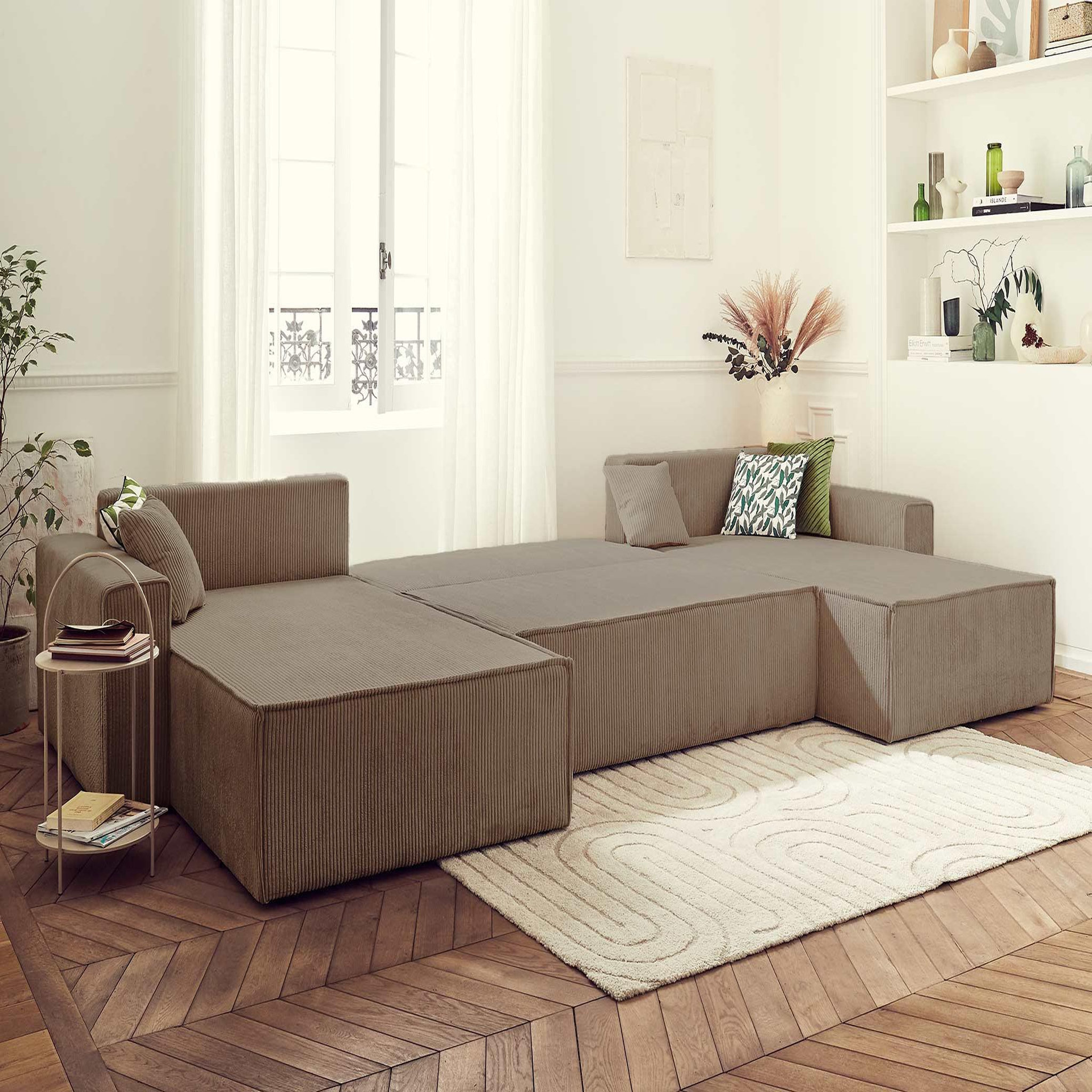 Voir la diapositive 2 : BEST MOBILIER Dellia - canapé panoramique en u - 7 places - convertible - avec coffre - en velours côtelé