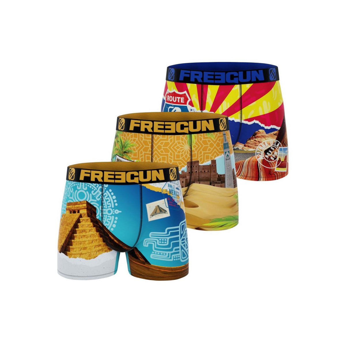 FREEGUN Lot de 3 boxers garçon en polyester recyclé Landscape