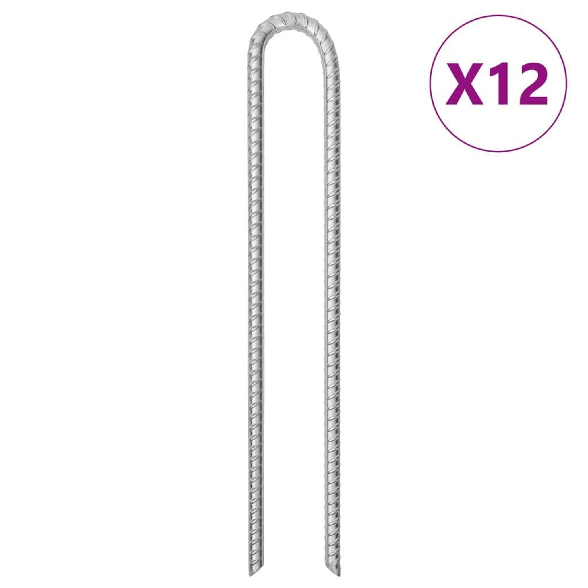 VIDAXL Piquets de tente 12pcs forme de U 41,5 cm Ø12mm acier galvanise