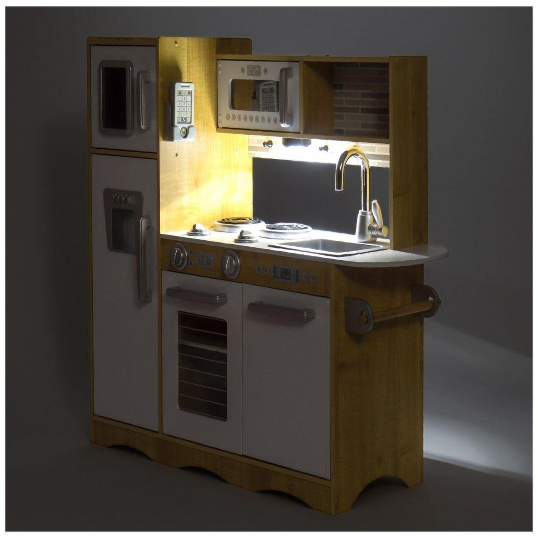 Voir la diapositive 4 : MAMABRUM Cuisine enfant bois avec micro-ondes et évier mamabrum