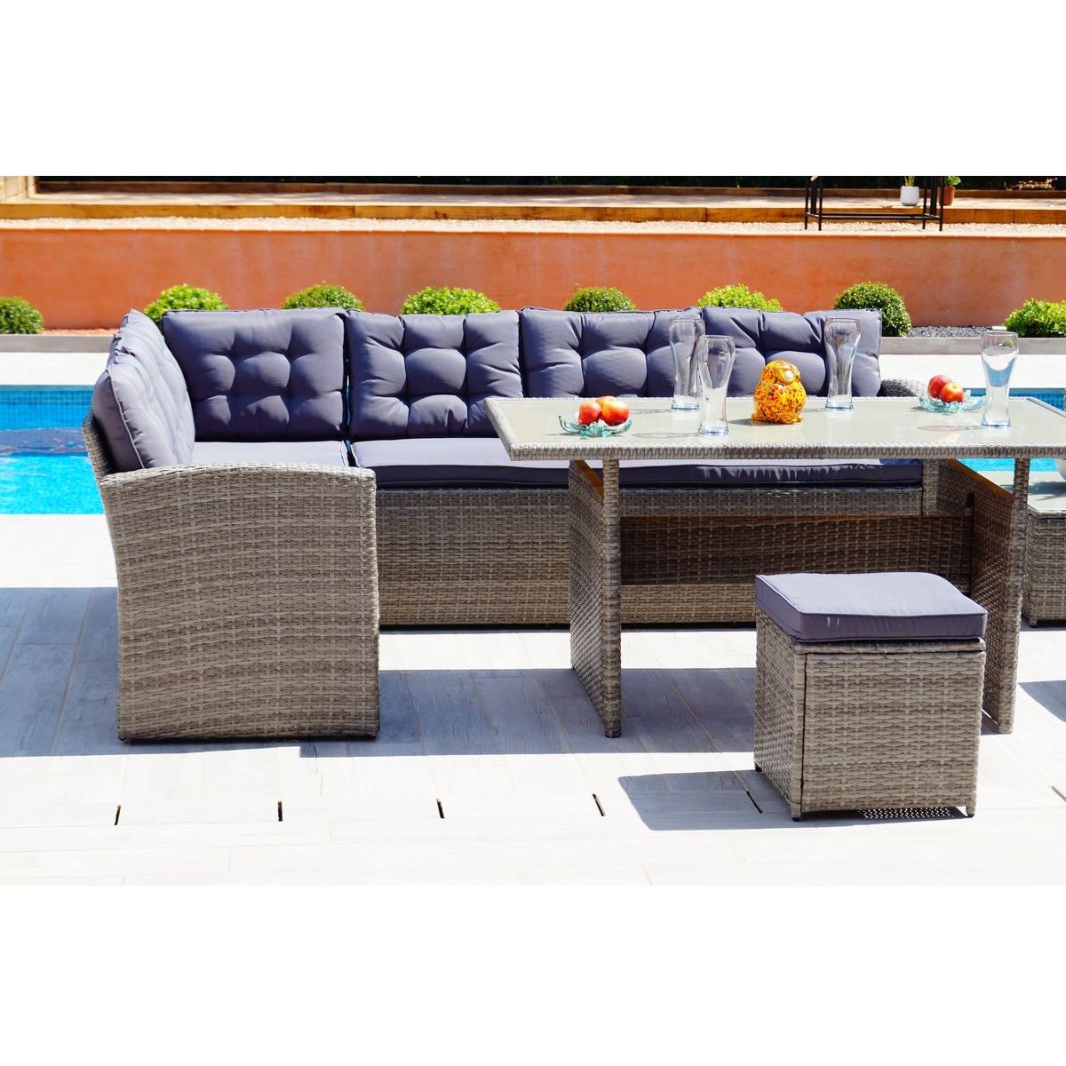 Salon repas de jardin en angle 9 personnes PAUL MATHIS