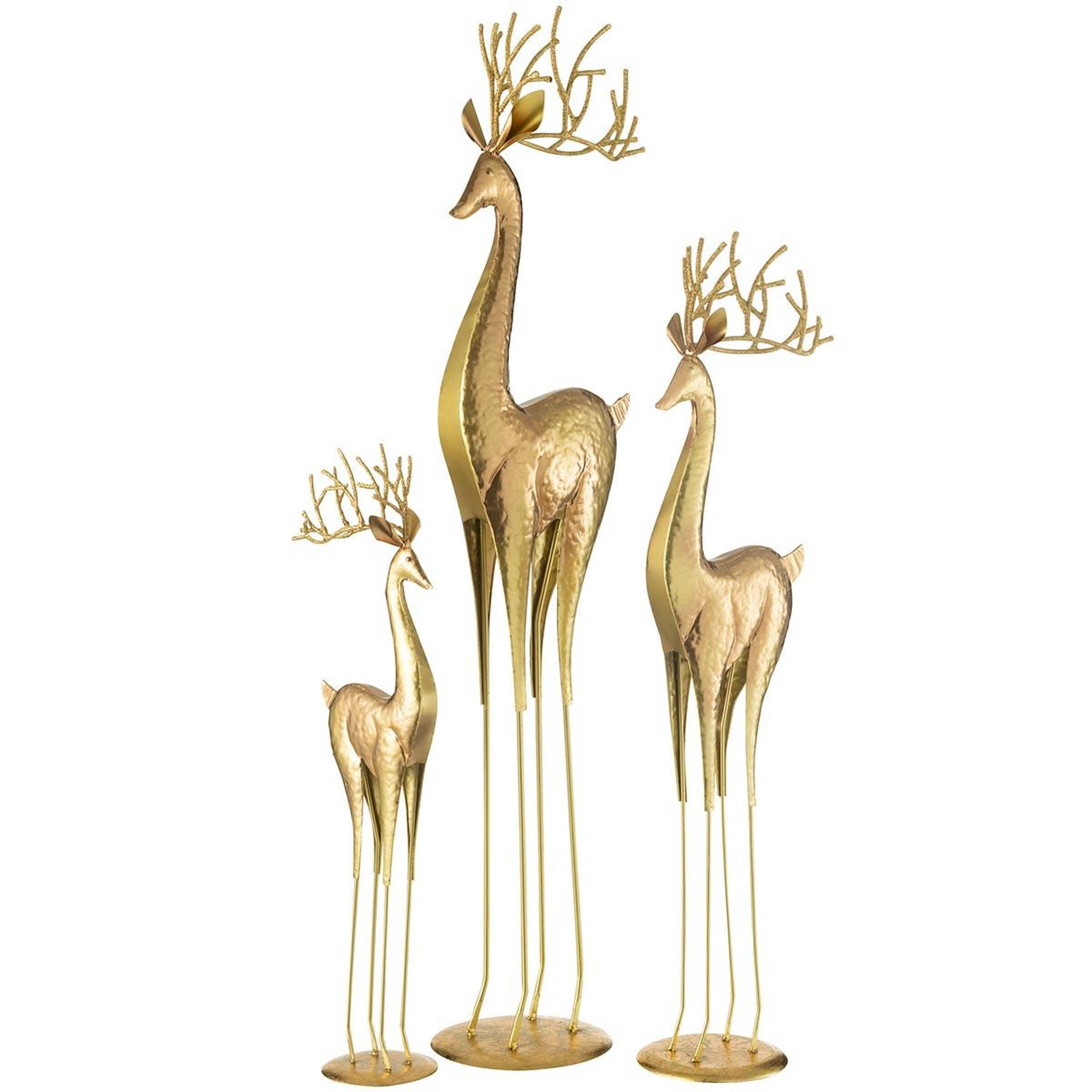 Voir la diapositive 2 : J-LINE Statue renne en métal  valentin  71cm or