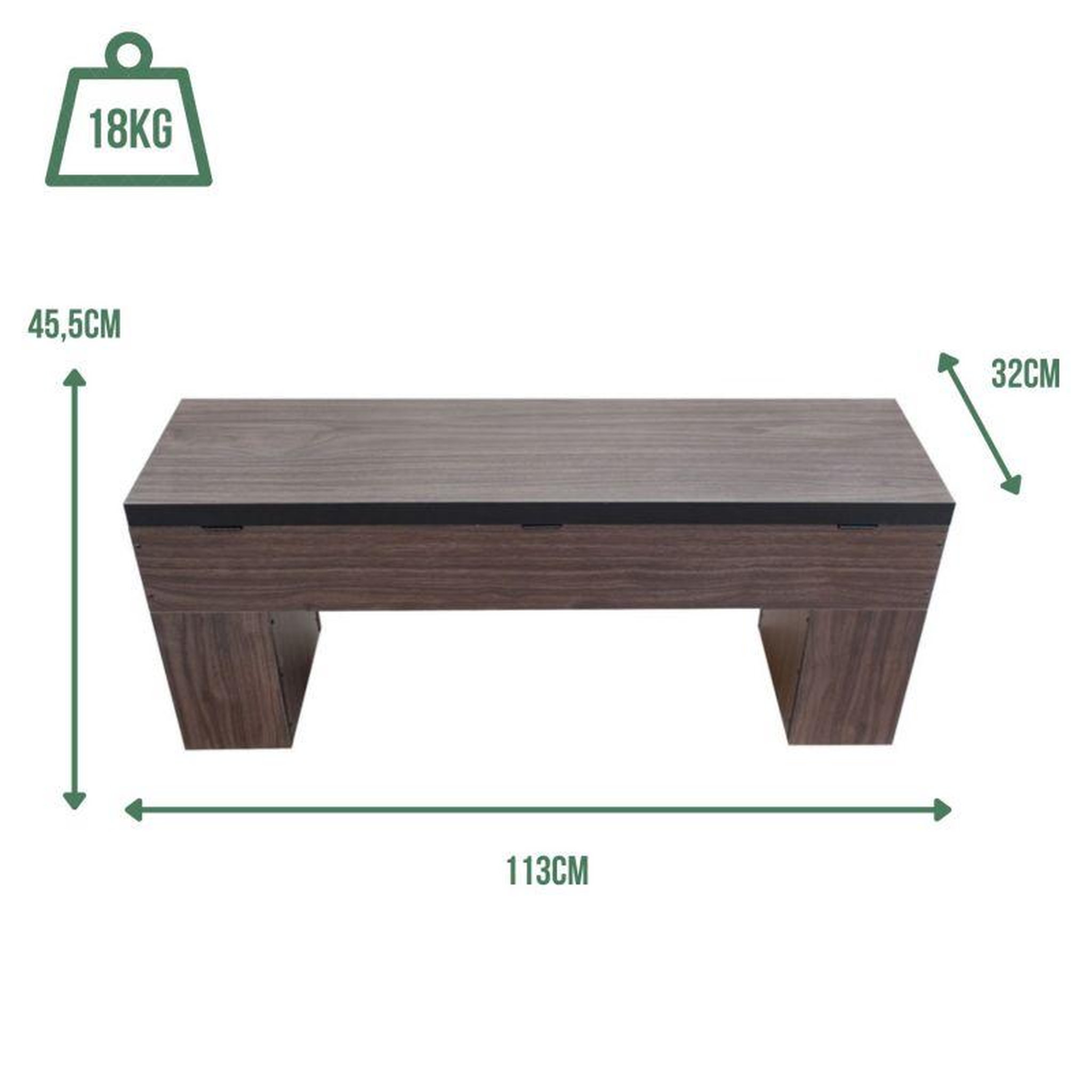 Voir la diapositive 3 : SOKKER Banc Bois avec rangement -113 x 32 x 45.5 cm-Classic