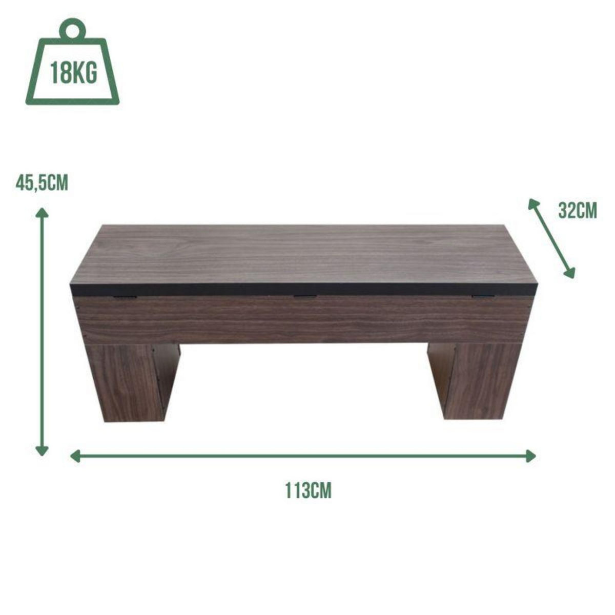 SOKKER Banc Bois avec rangement -113 x 32 x 45.5 cm-Classic