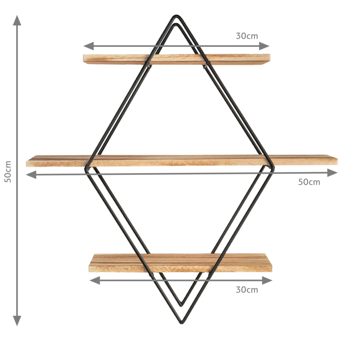 ID MARKET Etagère murale losange LILY 3 niveaux bois et métal design industriel