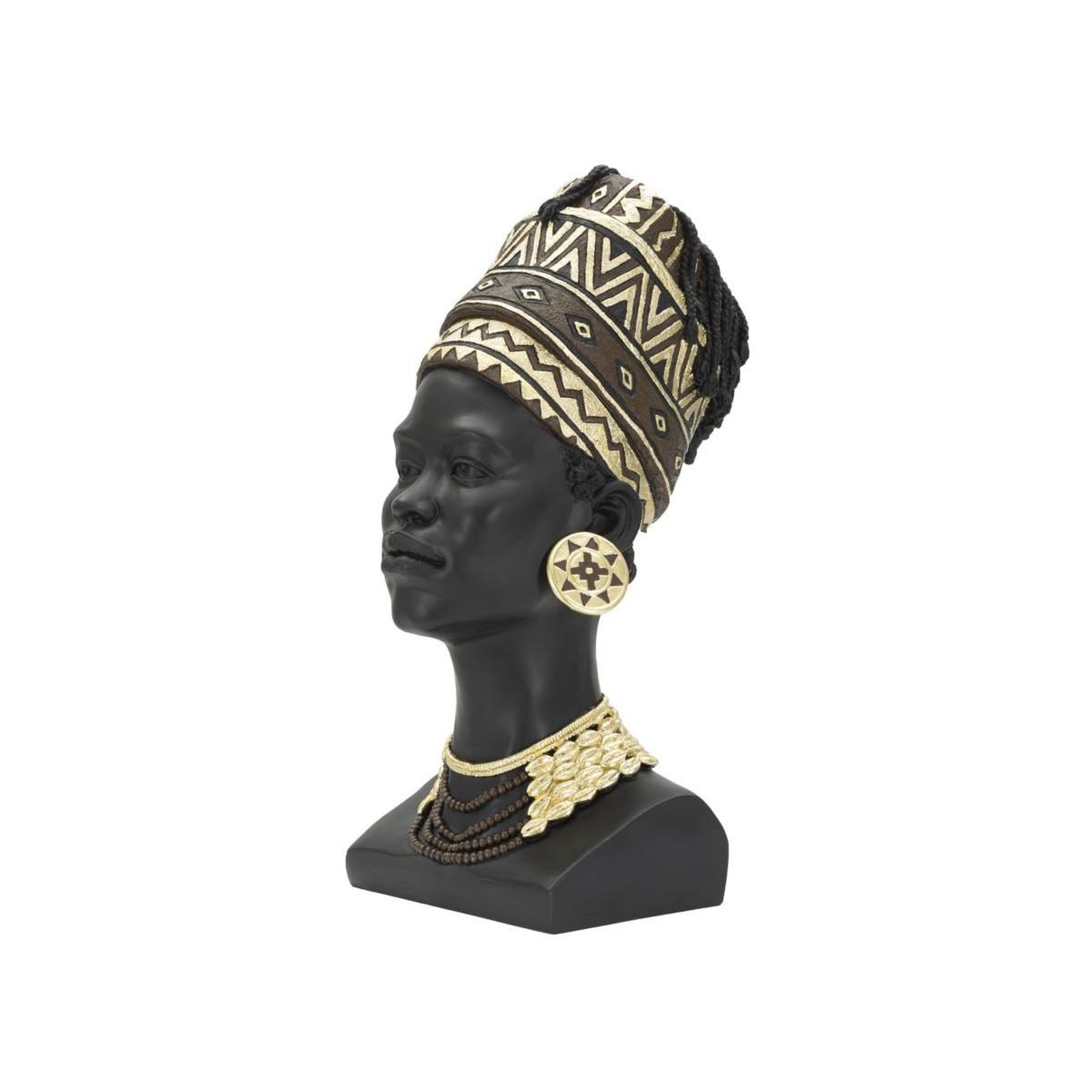 Voir la diapositive 3 : Paris Prix Statuette tête femme coiffe  massai  45cm noir