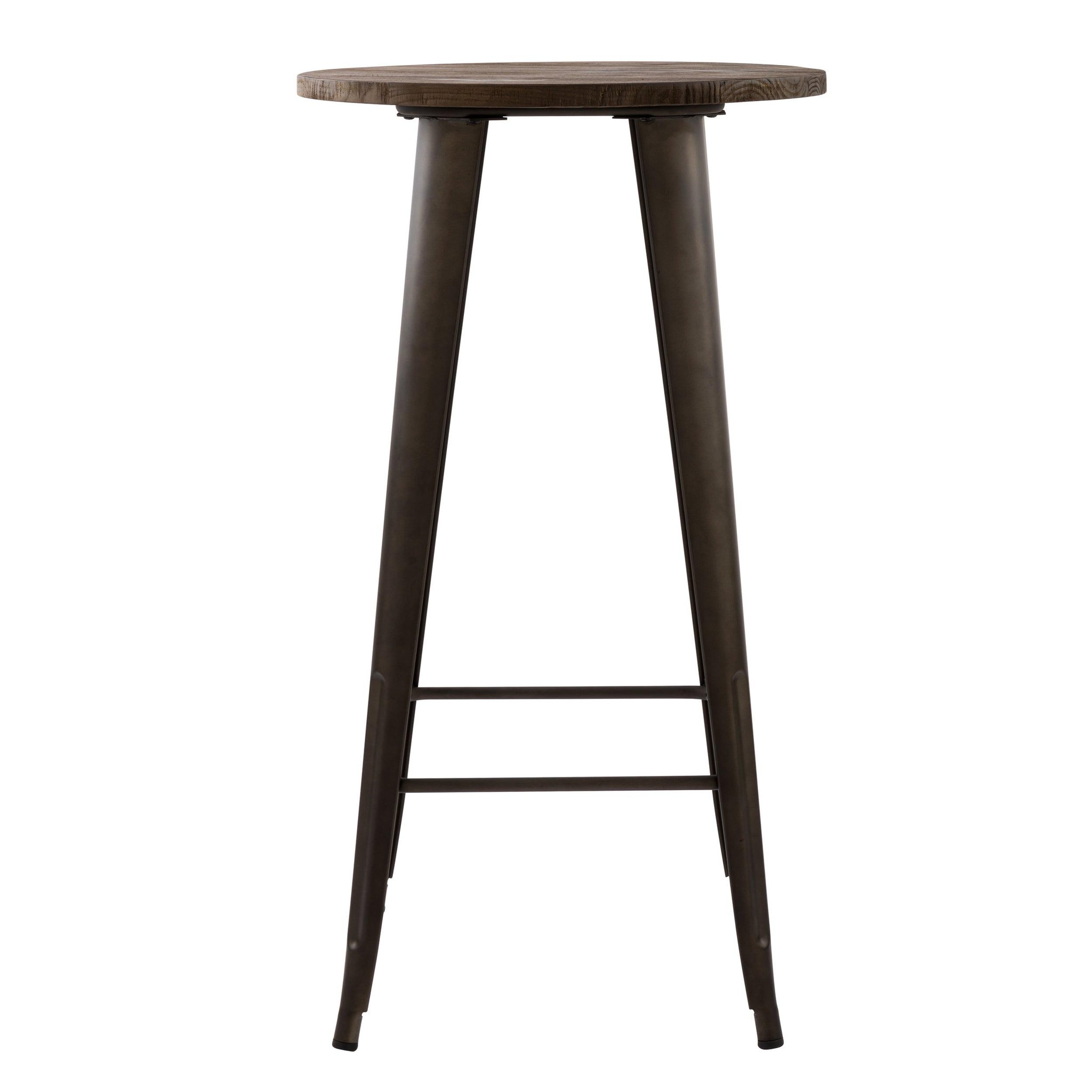 Voir la diapositive 2 : MAISON PAVANE Table de bar ronde 2 personnes en bois foncé d60 cm-chimie