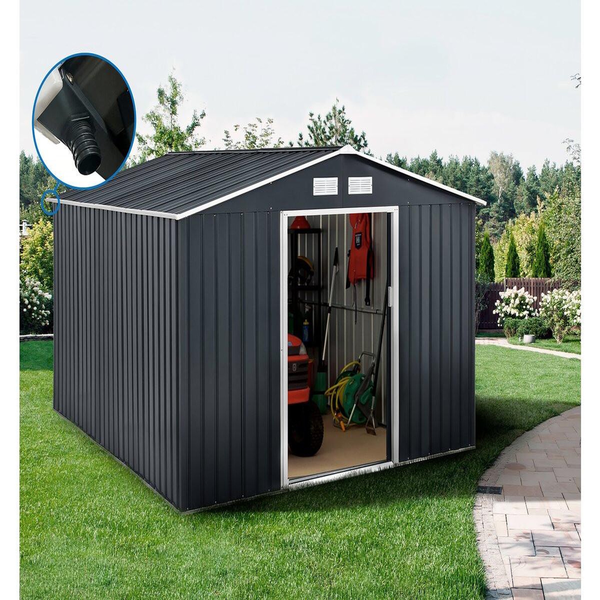 Voir la diapositive 2 : Habitat et Jardin Abri de jardin métal -  vegas  12.98 m² avec gouttière - gris