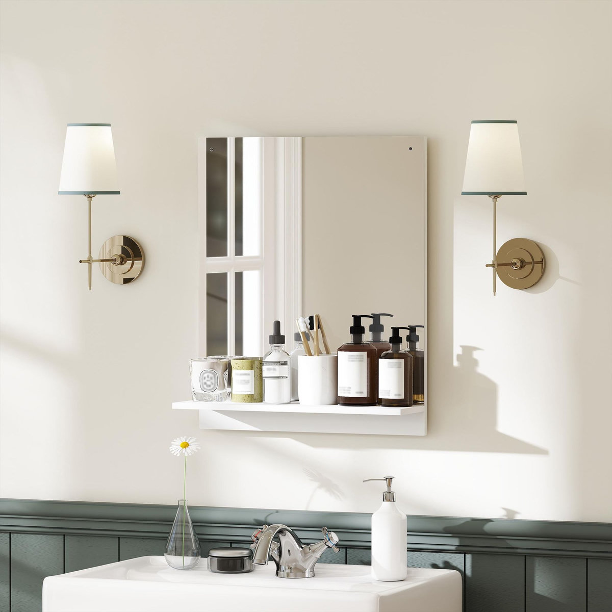 HOMCOM Miroir mural salle de bain - étagère - 50 x 60 cm - blanc