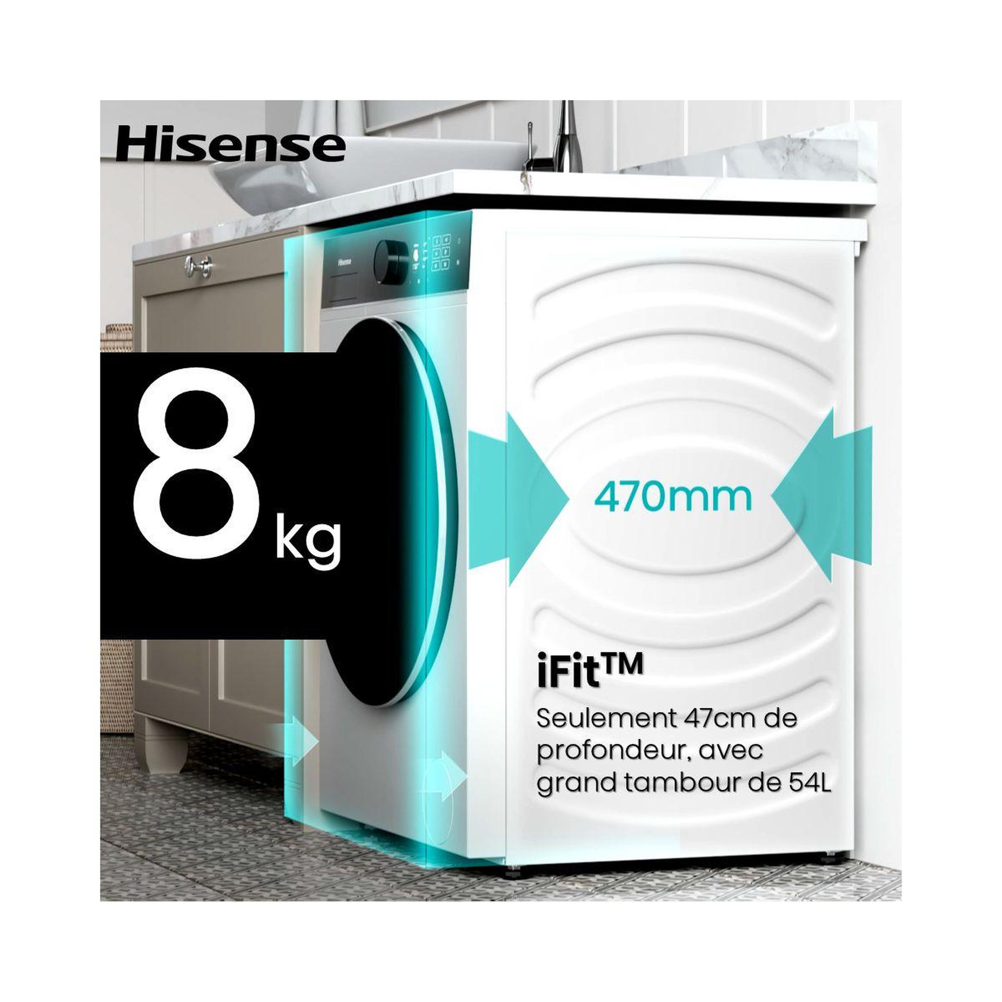 Voir la diapositive 4 : Hisense Lave linge compact ll front wf5i8043bwf ifit