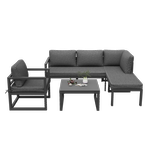 MERAX Salon de jardin module angle 6 places en fer avec pieds réglables, coussins, gris