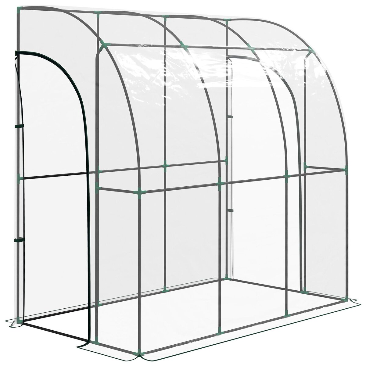 OUTSUNNY Serre de jardin adossée serre adossée dim. 2,14L x 1,18l x 2,12H m 2 portes zippées enroulables acier PVC transparent