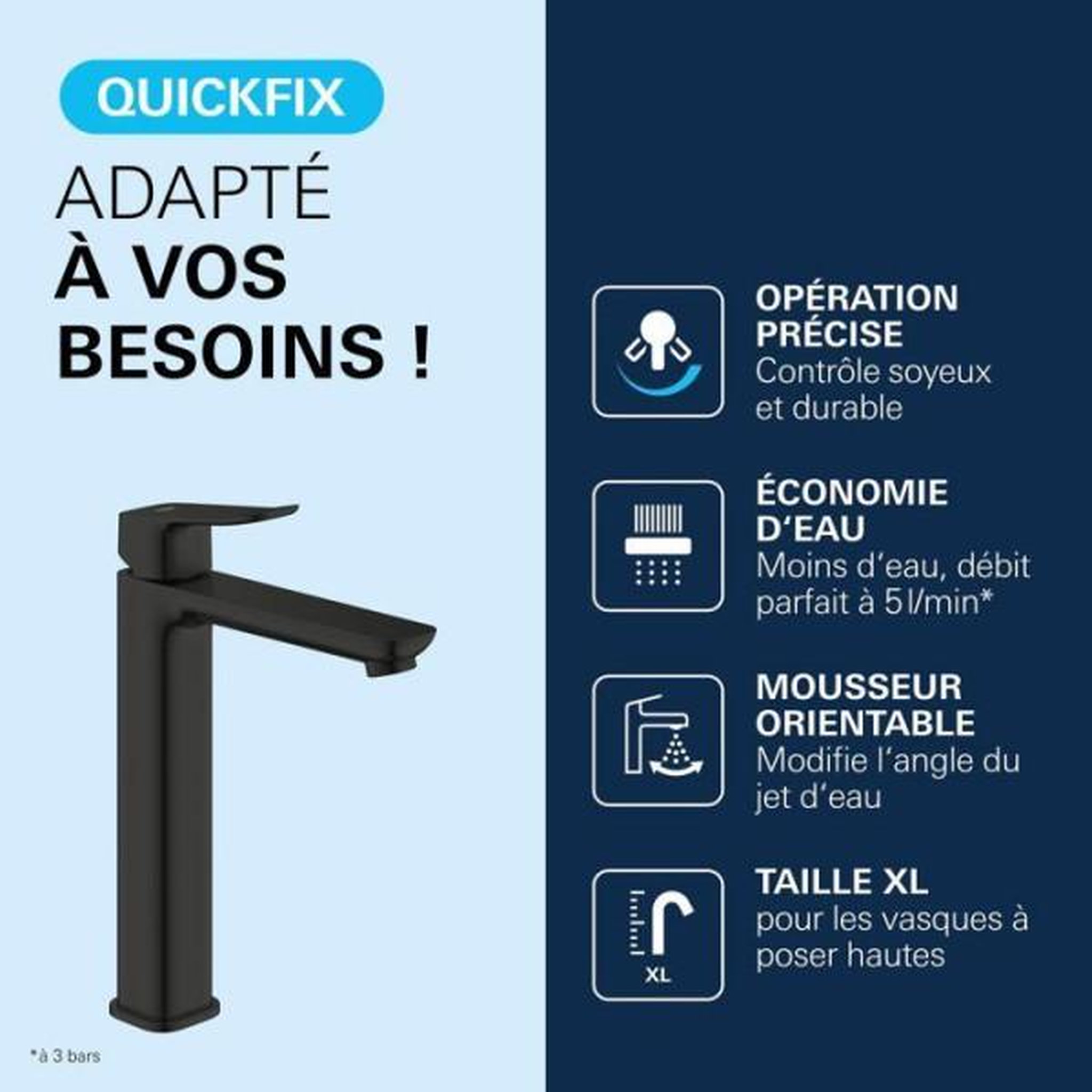Voir la diapositive 4 : Grohe Mitigeur de lavabo - grohe dice - taille xl - corps lisse sans vidage - noir mat