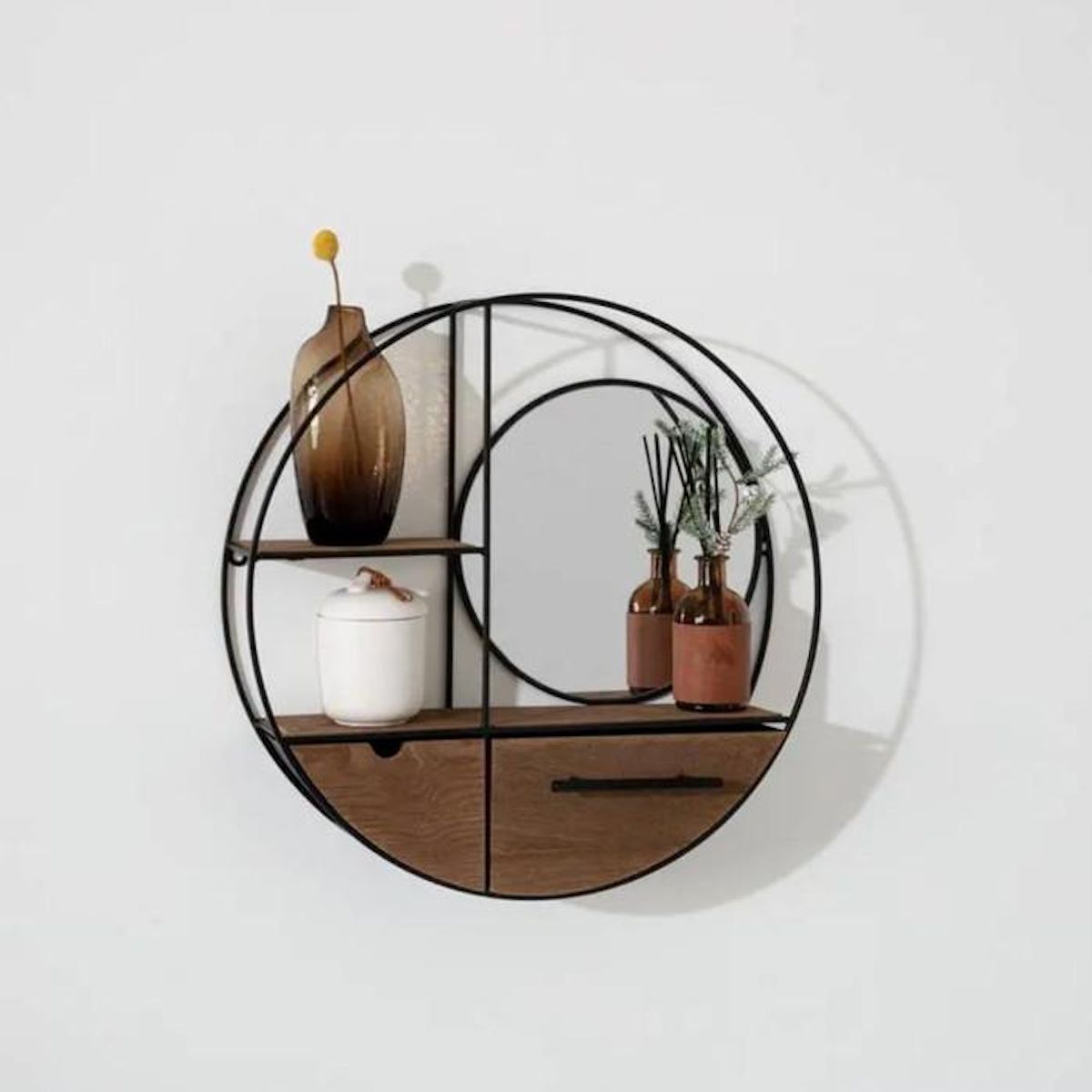 ATMOSPHERA Étagère Murale 2 Tiroirs  Reto  50cm Naturel & Noir