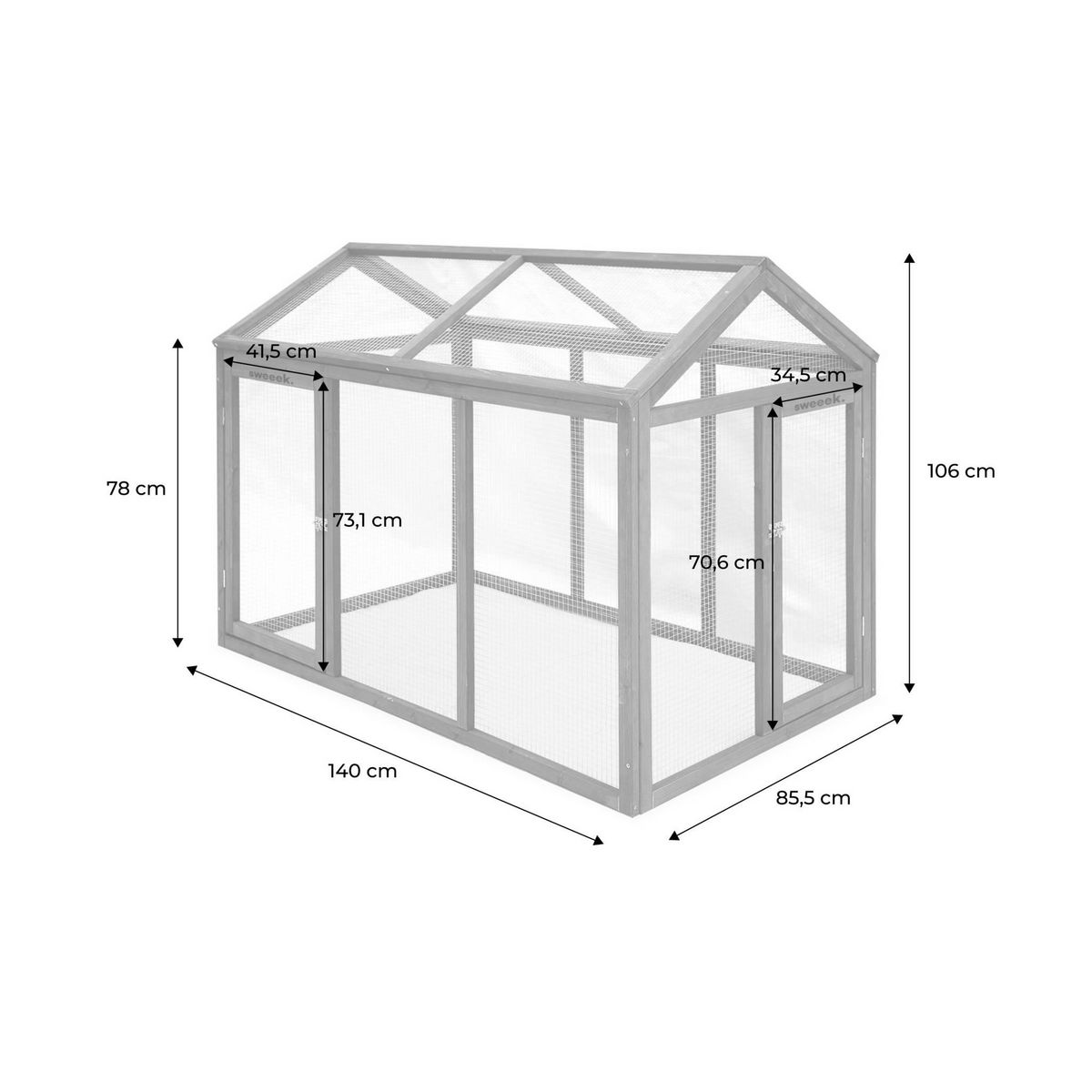 SWEEEK Enclos pour poulailler en bois CHABO. 6 poules. parc grillagé pour poules. extension