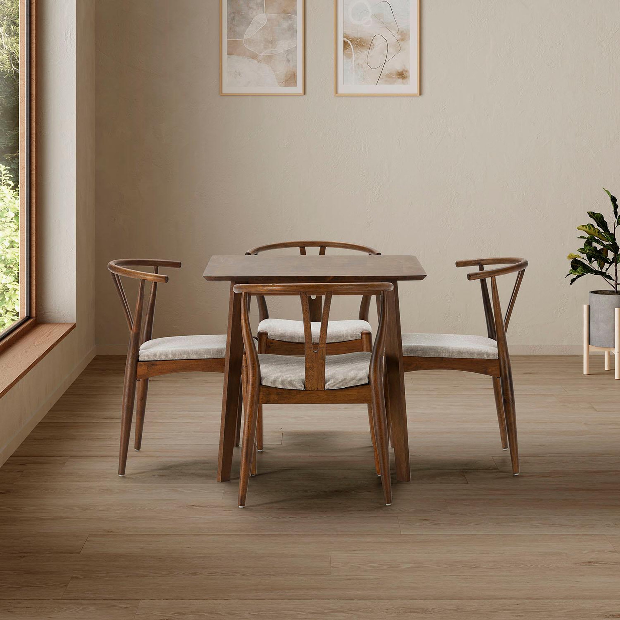 Voir la diapositive 2 : VS VENTA-STOCK Ensemble table 80x80 cm et 4 chaises de salle à manger Rustic Noyer