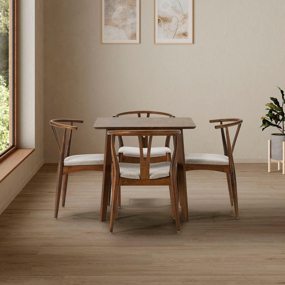 VS VENTA-STOCK Ensemble table 80x80 cm et 4 chaises de salle à manger Rustic Noyer