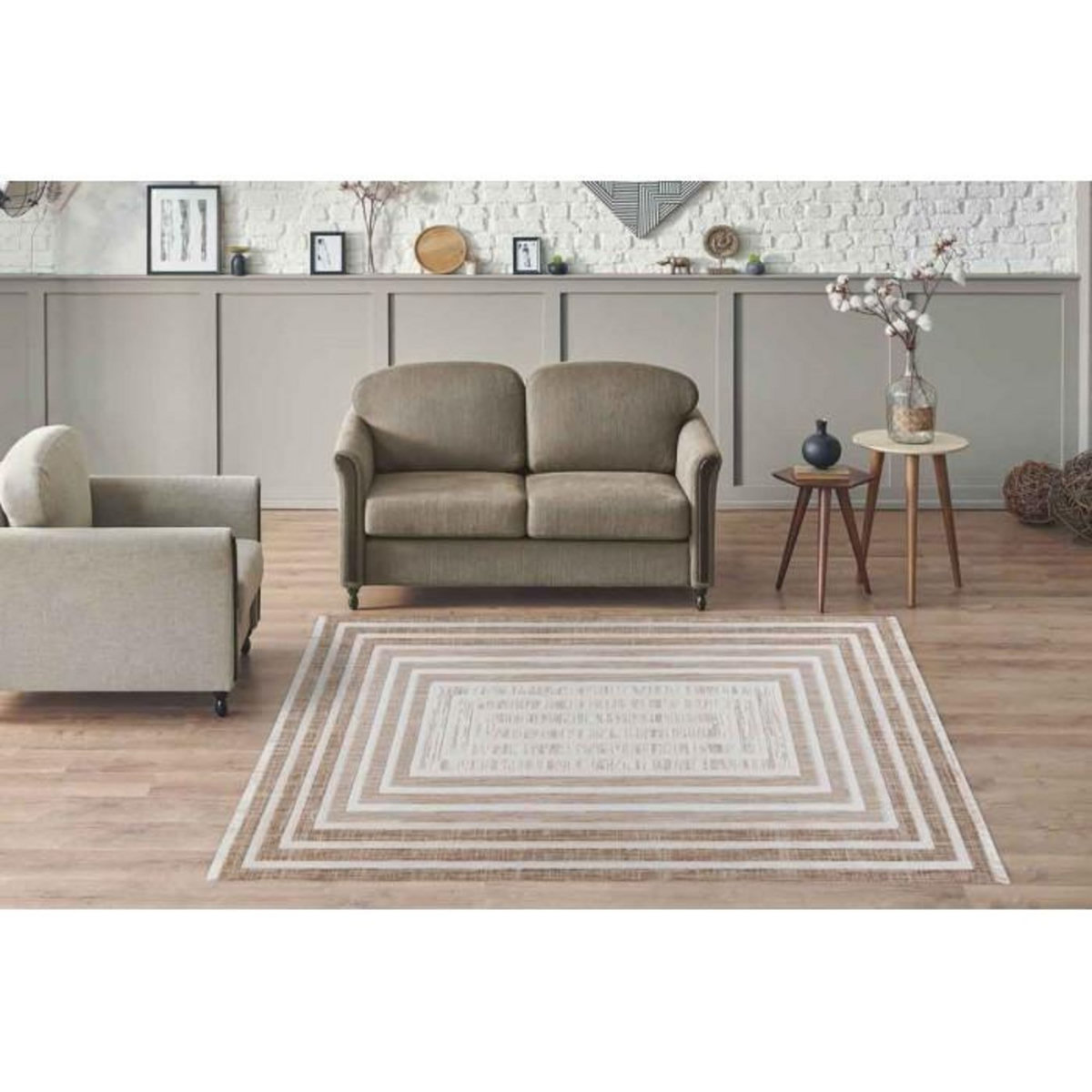 Paris Prix Tapis Tissé Géométrique  Sarai  Marron & Beige