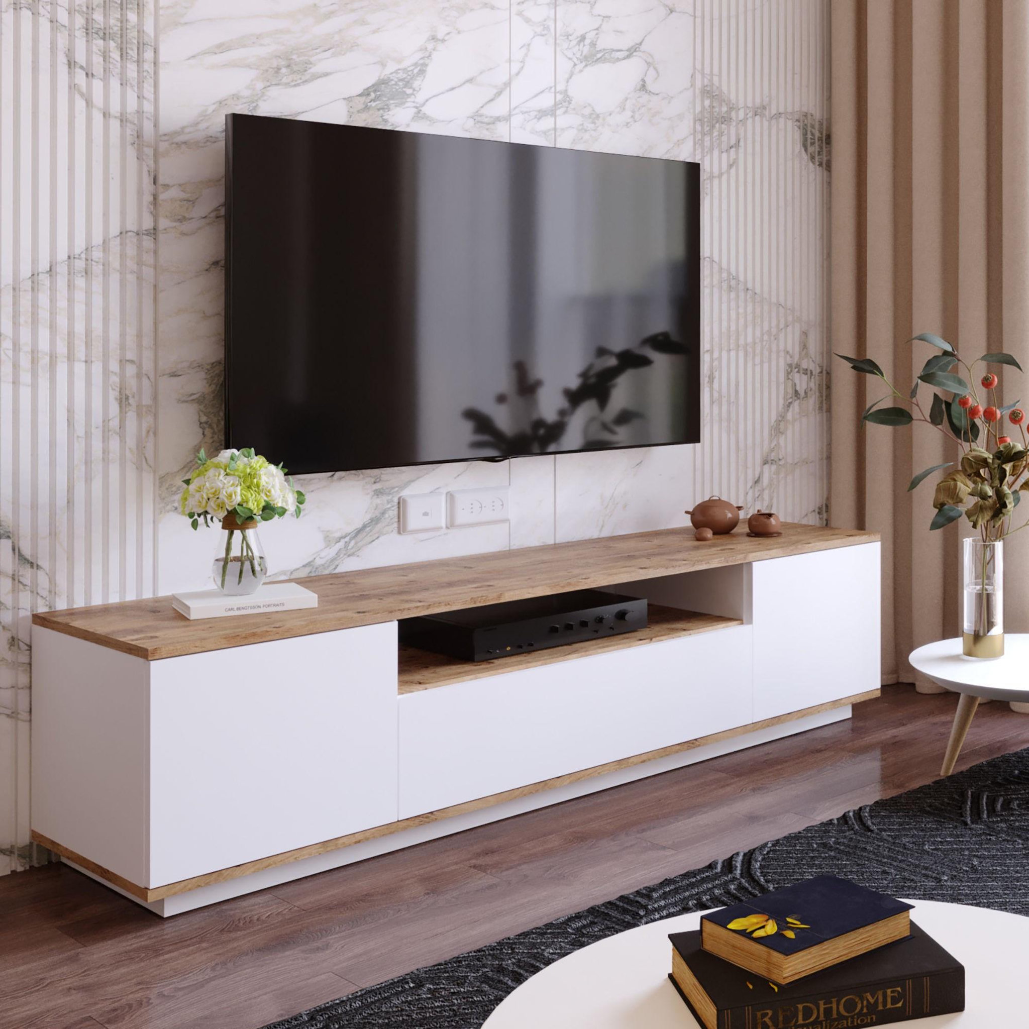 Voir la diapositive 3 : Habitat et Jardin Meuble tv en bois  fr7  - 180 x 44 x 44 cm - pin atlantiqueblanc