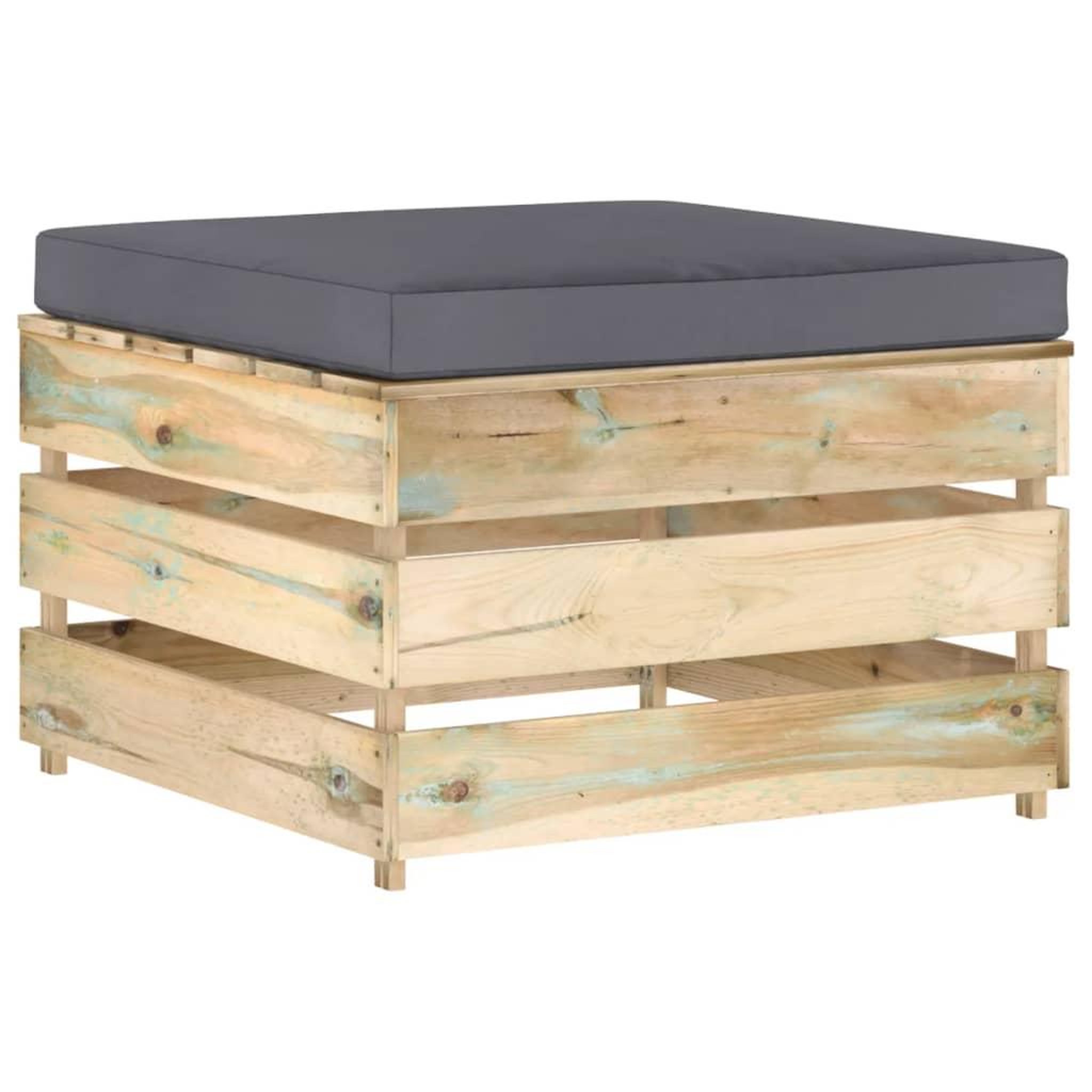 Voir la diapositive 1 : VIDAXL Pouf sectionnel avec coussin Bois impregne de vert