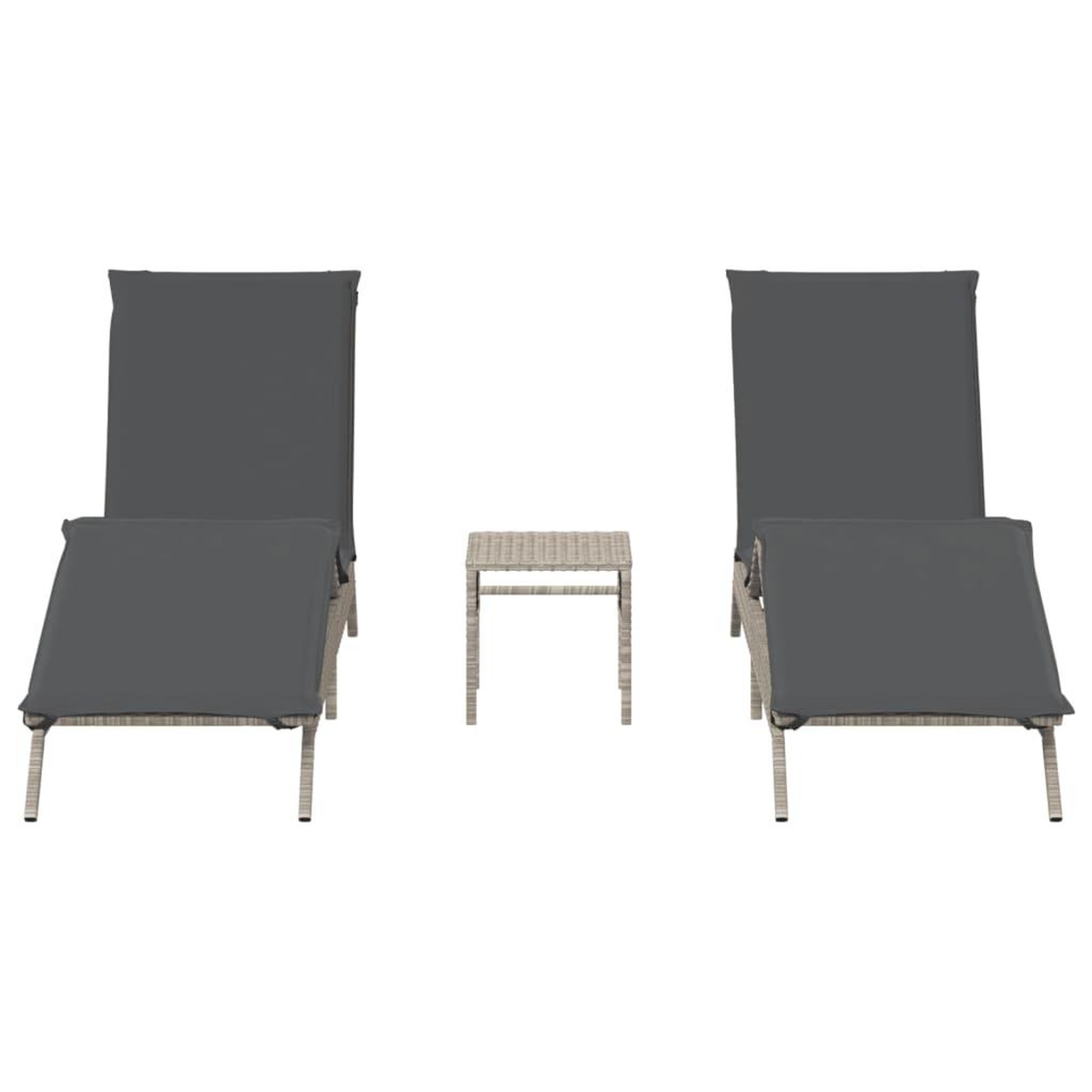 Voir la diapositive 4 : VIDAXL Chaises longues lot de 2 avec table gris clair resine tressee