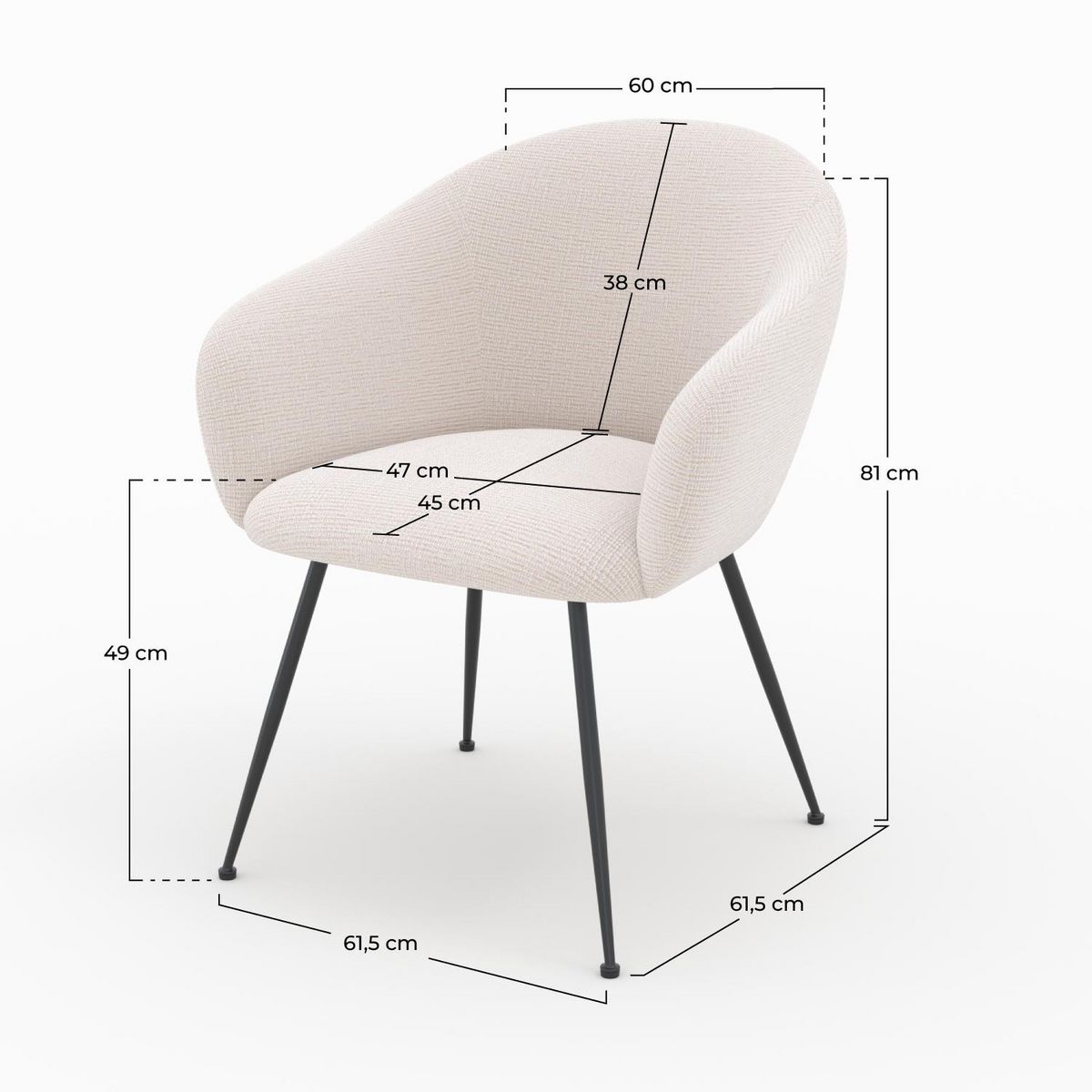 Rendez vous déco Fauteuil en tissu blanc chiné et pieds en métal noir - Socky