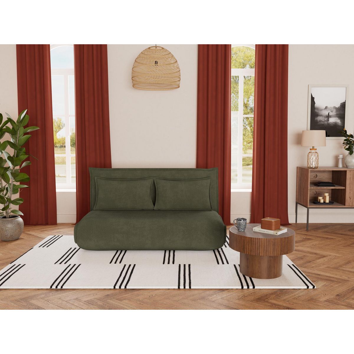 BEST MOBILIER Candice - banquette 2 places convertible clic-clac en velours côtelé