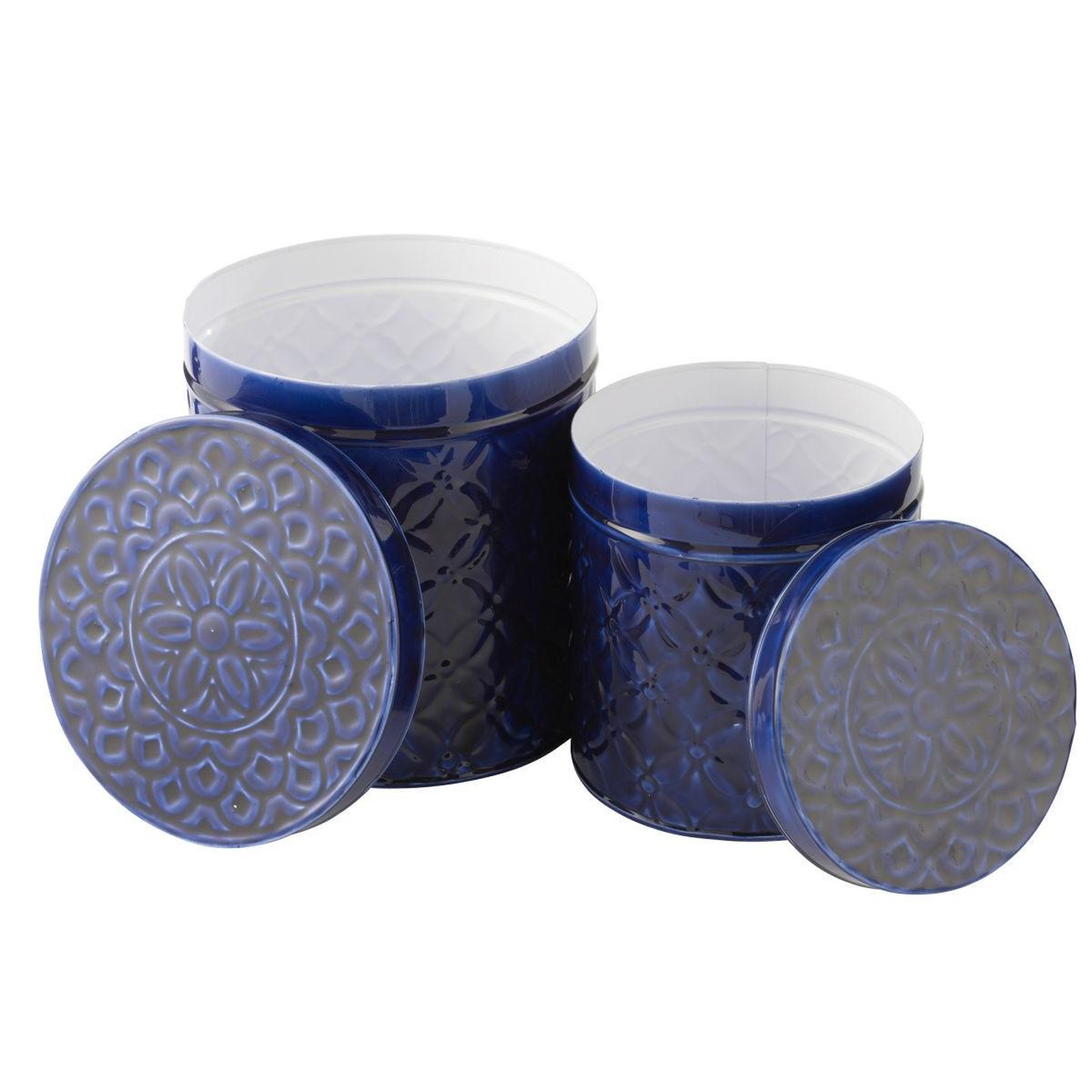 Voir la diapositive 2 : J-LINE Lot de 2 boîtes en métal  nag  20cm bleu