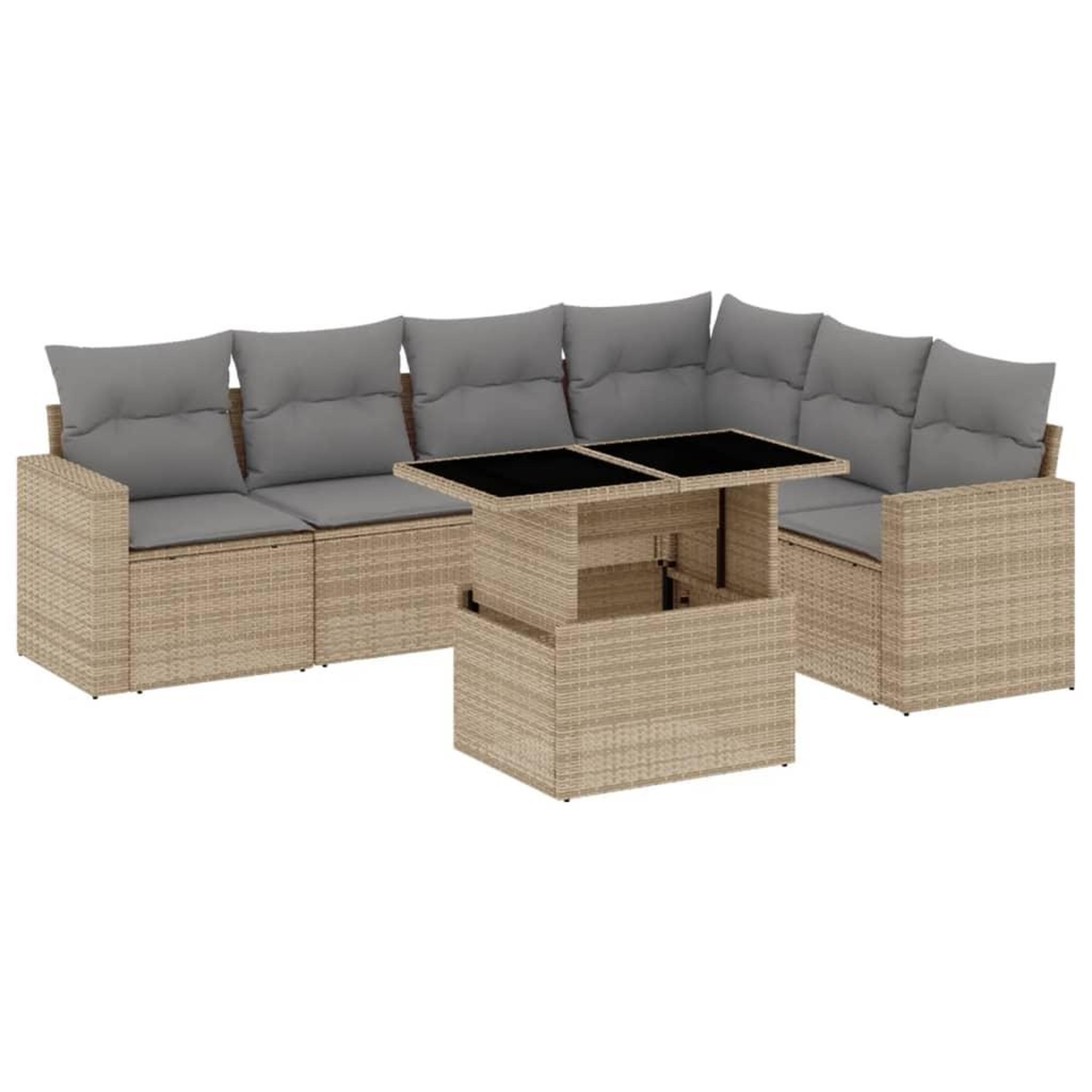Voir la diapositive 2 : VIDAXL Salon de jardin avec coussins 7 pcs beige resine tressee