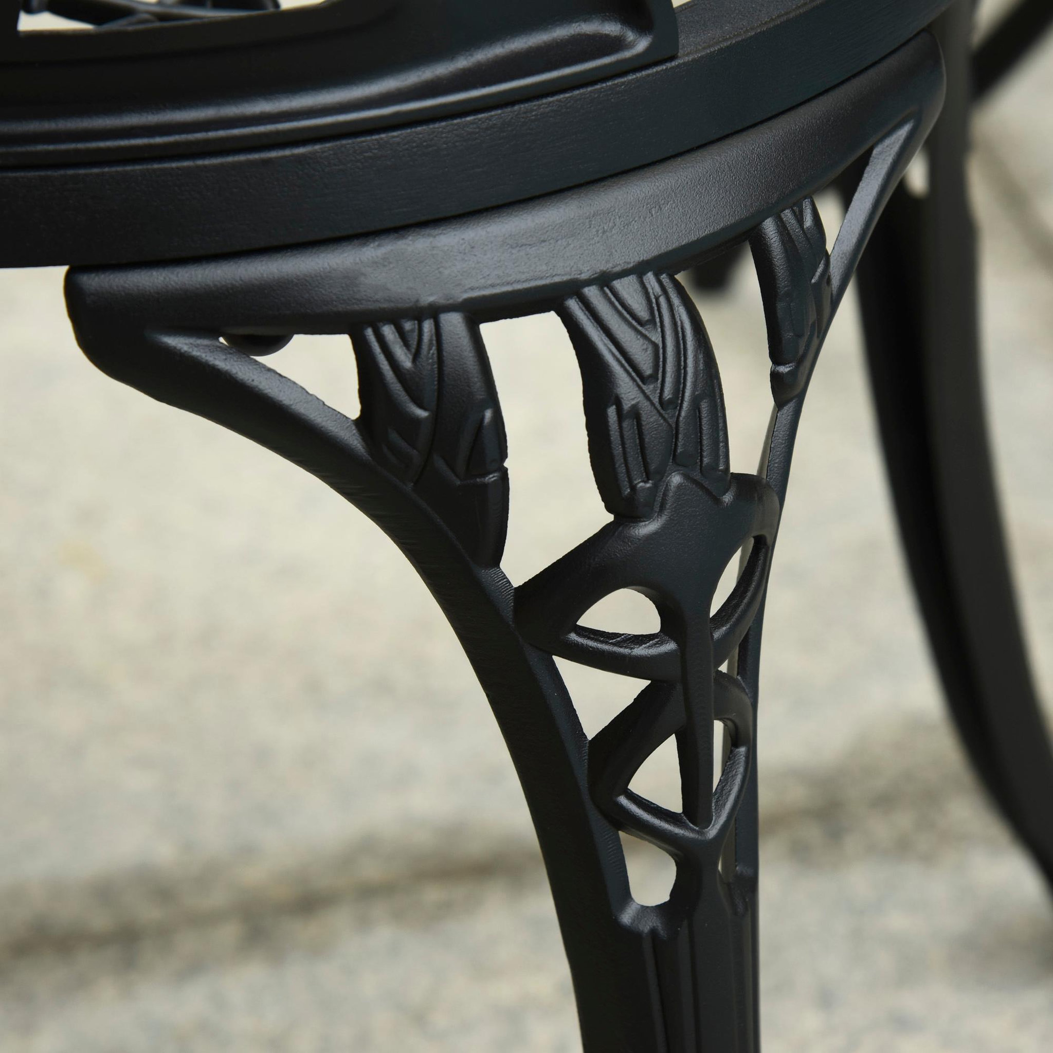 Voir la diapositive 5 : OUTSUNNY Ensemble salon de jardin 2 places 2 chaises + table ronde fonte d'aluminium imitation fer forgé noir