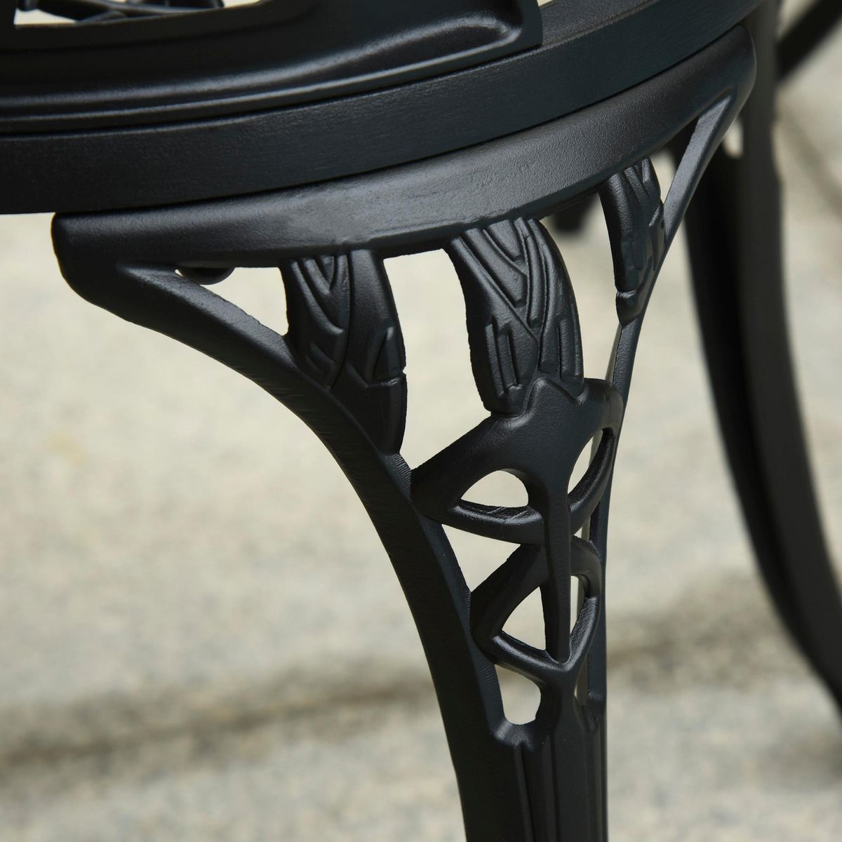 OUTSUNNY Ensemble salon de jardin 2 places 2 chaises + table ronde fonte d'aluminium imitation fer forgé noir