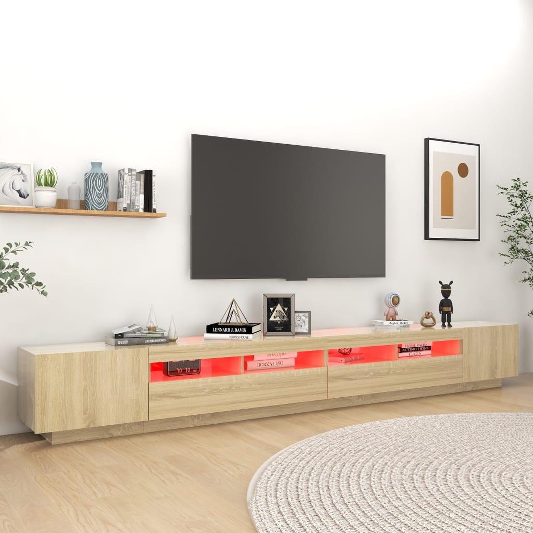 Voir la diapositive 4 : VIDAXL Meuble TV avec lumieres LED Chene sonoma 300x35x40 cm