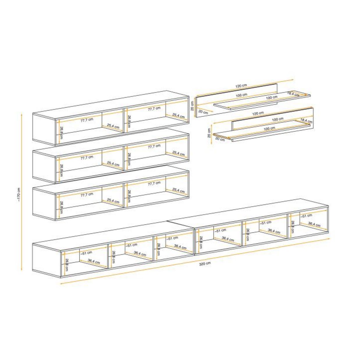 Paris Prix Meuble TV Mural Design  Fly IX  320cm Blanc
