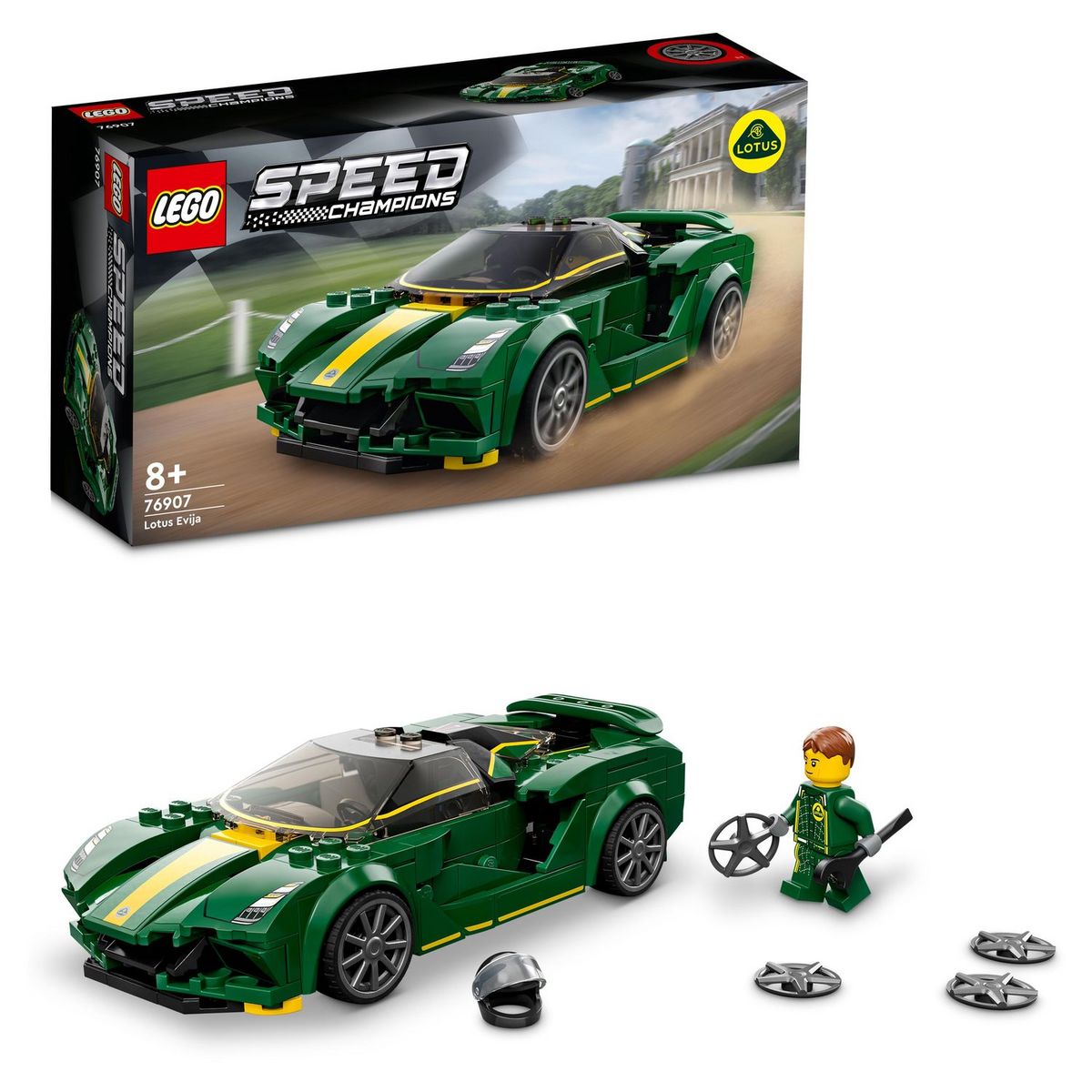 LEGO Speed Champions 76907 Lotus Evija, Voiture de Course, Jouet Réduit Avec Minifigure de Pilote de Course, Jouet Pour Enfants