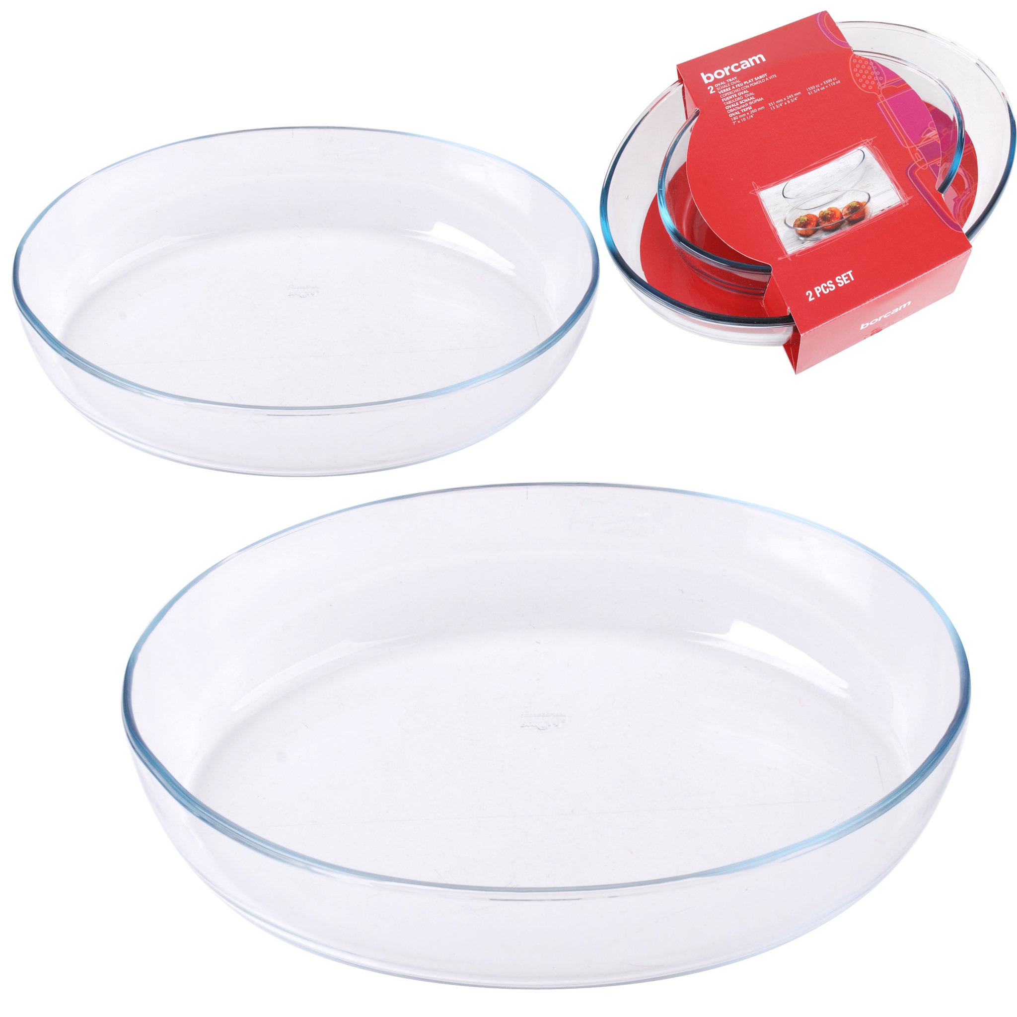Lot de 2 Plats à four ovales en verre borosilicate