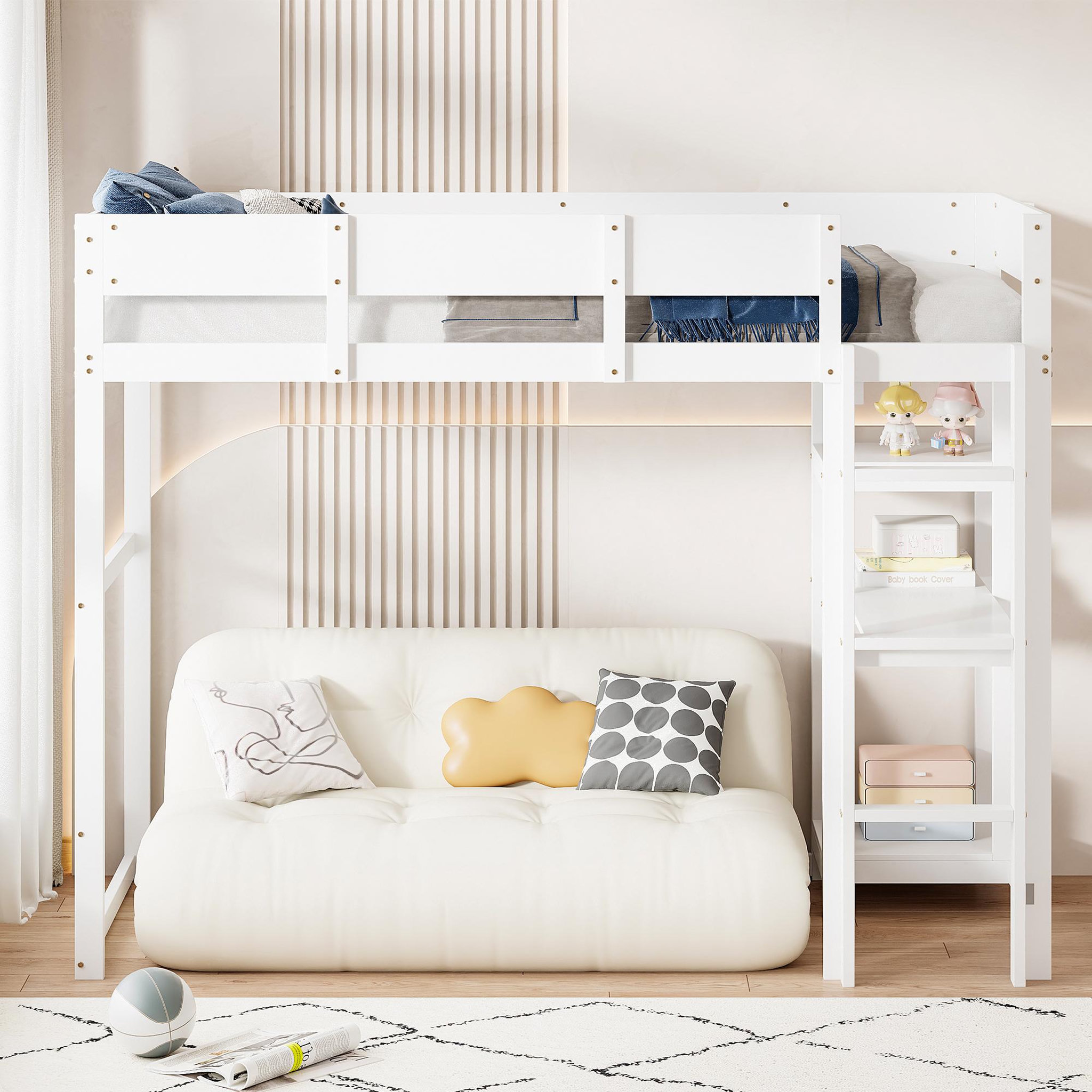 Voir la diapositive 2 : MERAX Lit mezzanine 90x200 cm coloris blanc bois massif