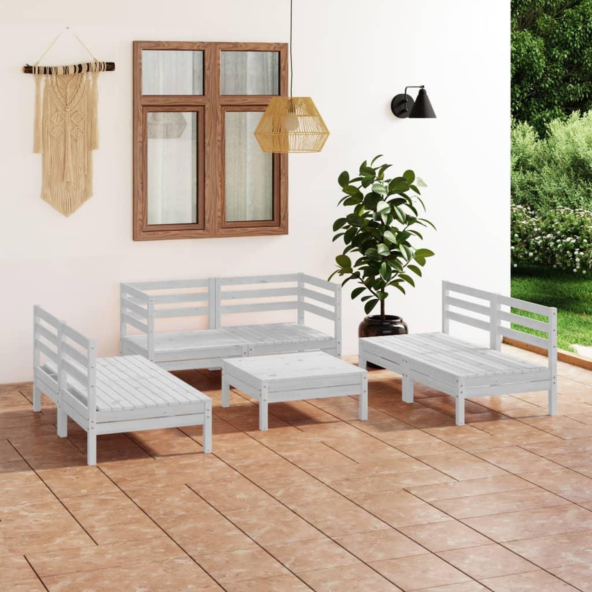 Voir la diapositive 1 : VIDAXL Salon de jardin 7 pcs Blanc Bois de pin massif