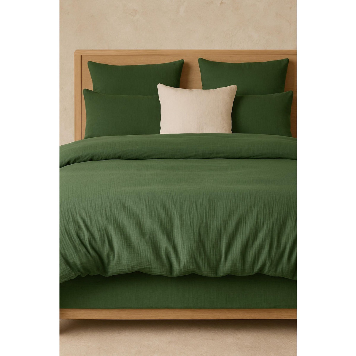 BATON ROUGE Drap housse bonnet:30cm 100%gaze de coton lavé vert cèdre