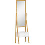 Voir la diapositive 1 : HOMCOM Miroir sur pied avec rangement tiroir en bambou et MDF - dim. 45L x 30l x 160H cm - blanc et naturel